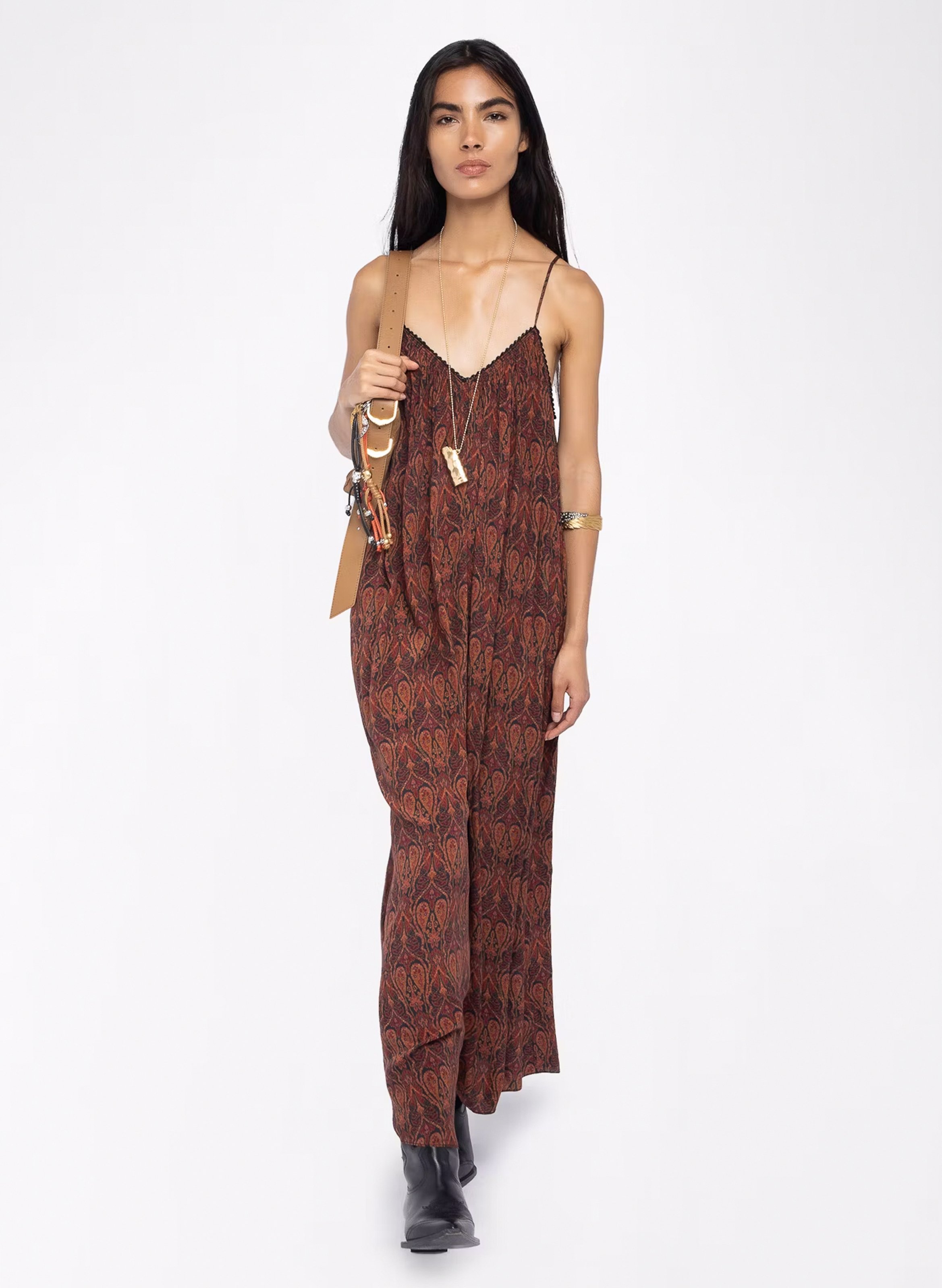 Abito lungo stampato scollo a V ZADIG&VOLTAIRE Nero