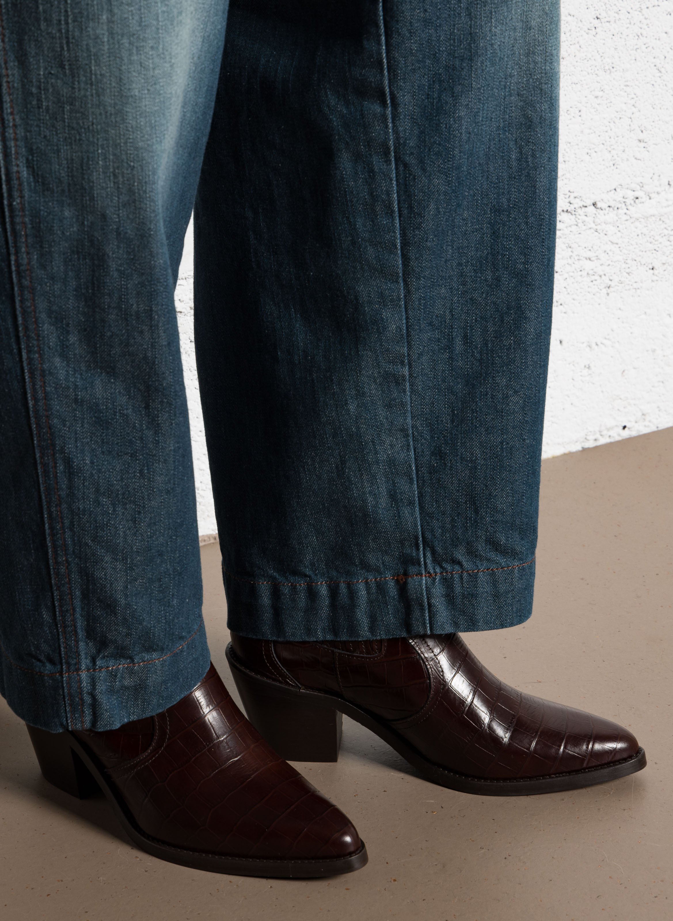 Bottines en cuir embossé croco BOBBIES Marron