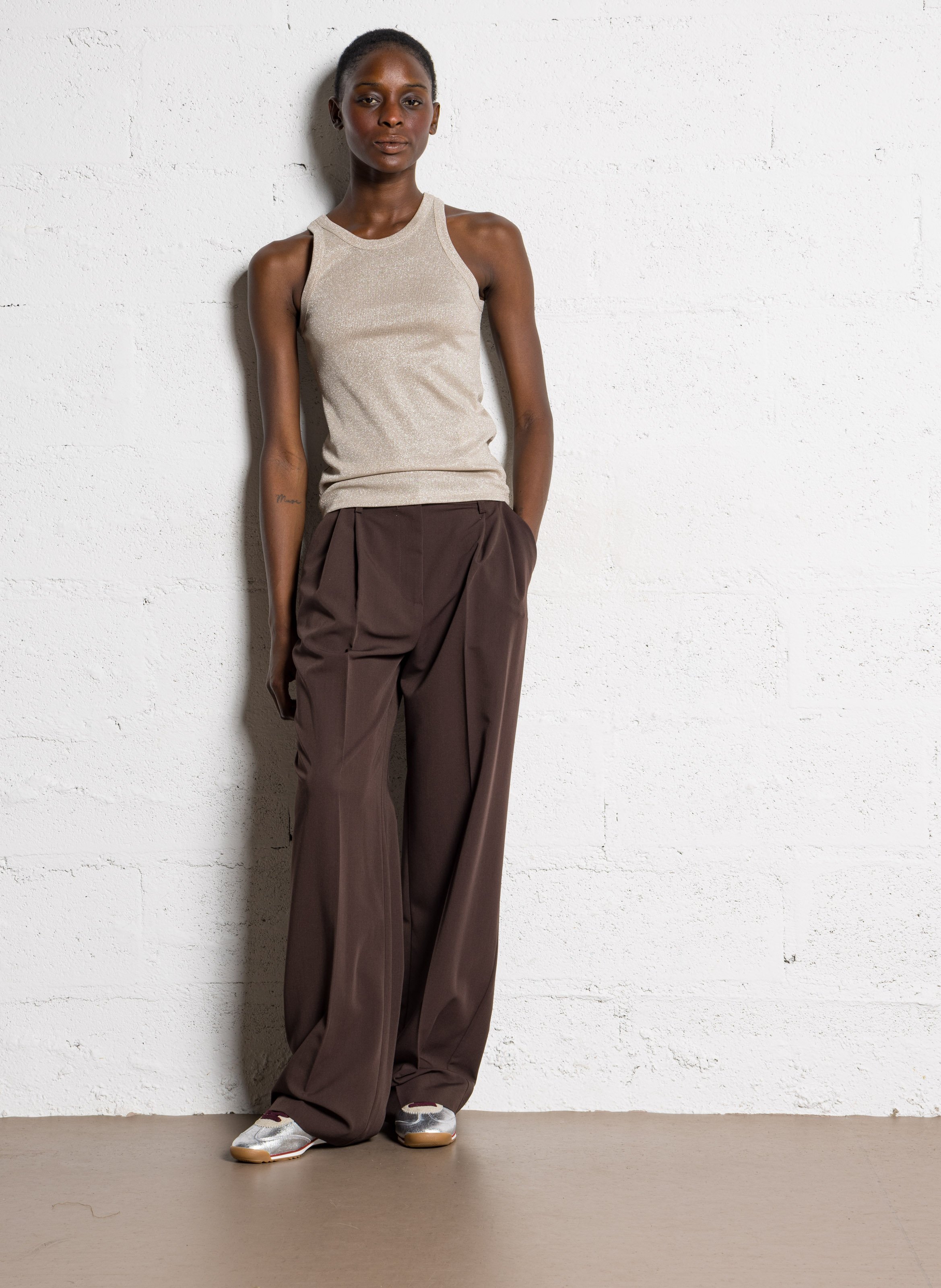 Débardeur col rond pailleté IMPERIAL Beige