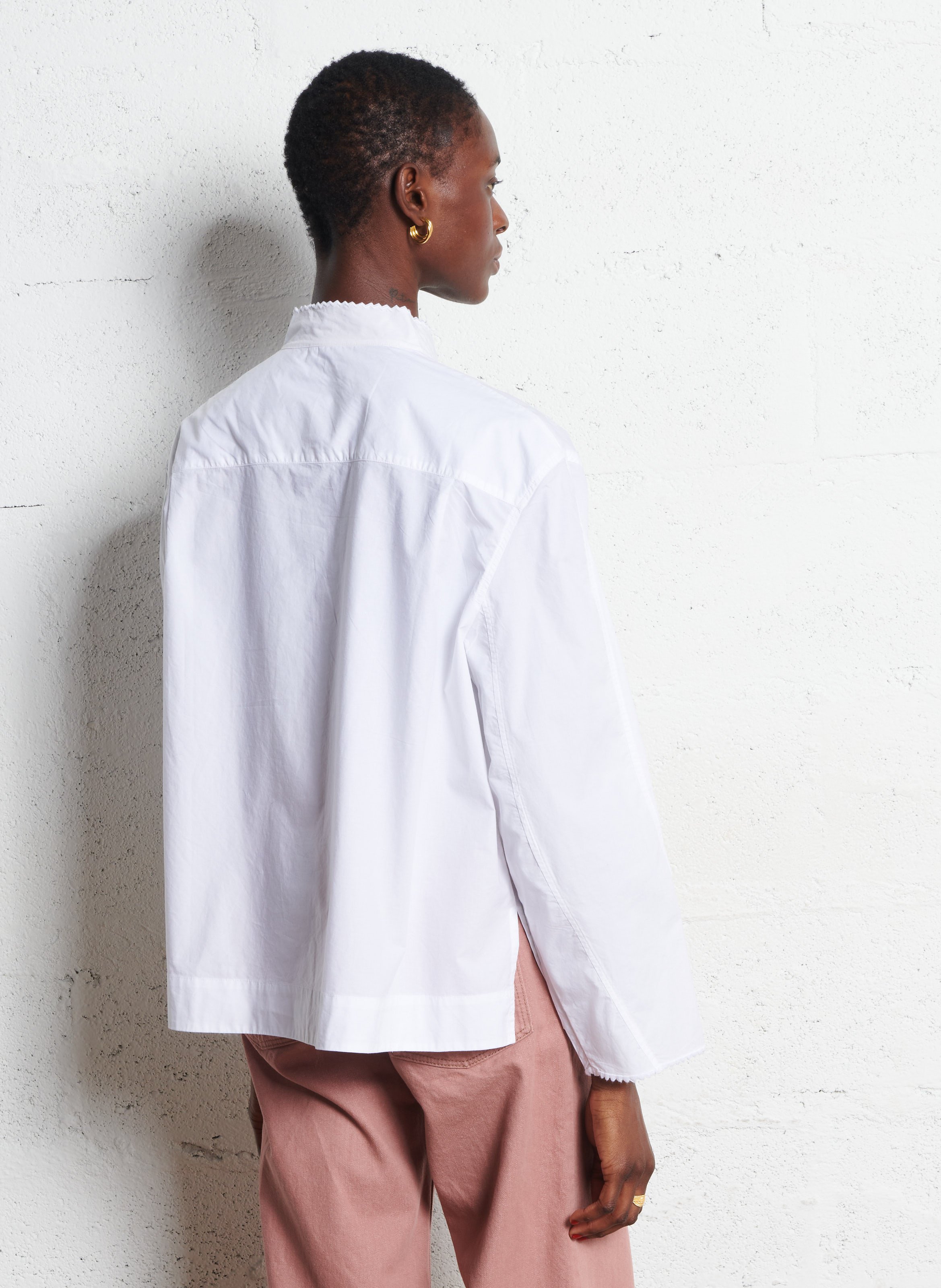 Chemise brodée col montant en popeline de coton SOEUR Blanc