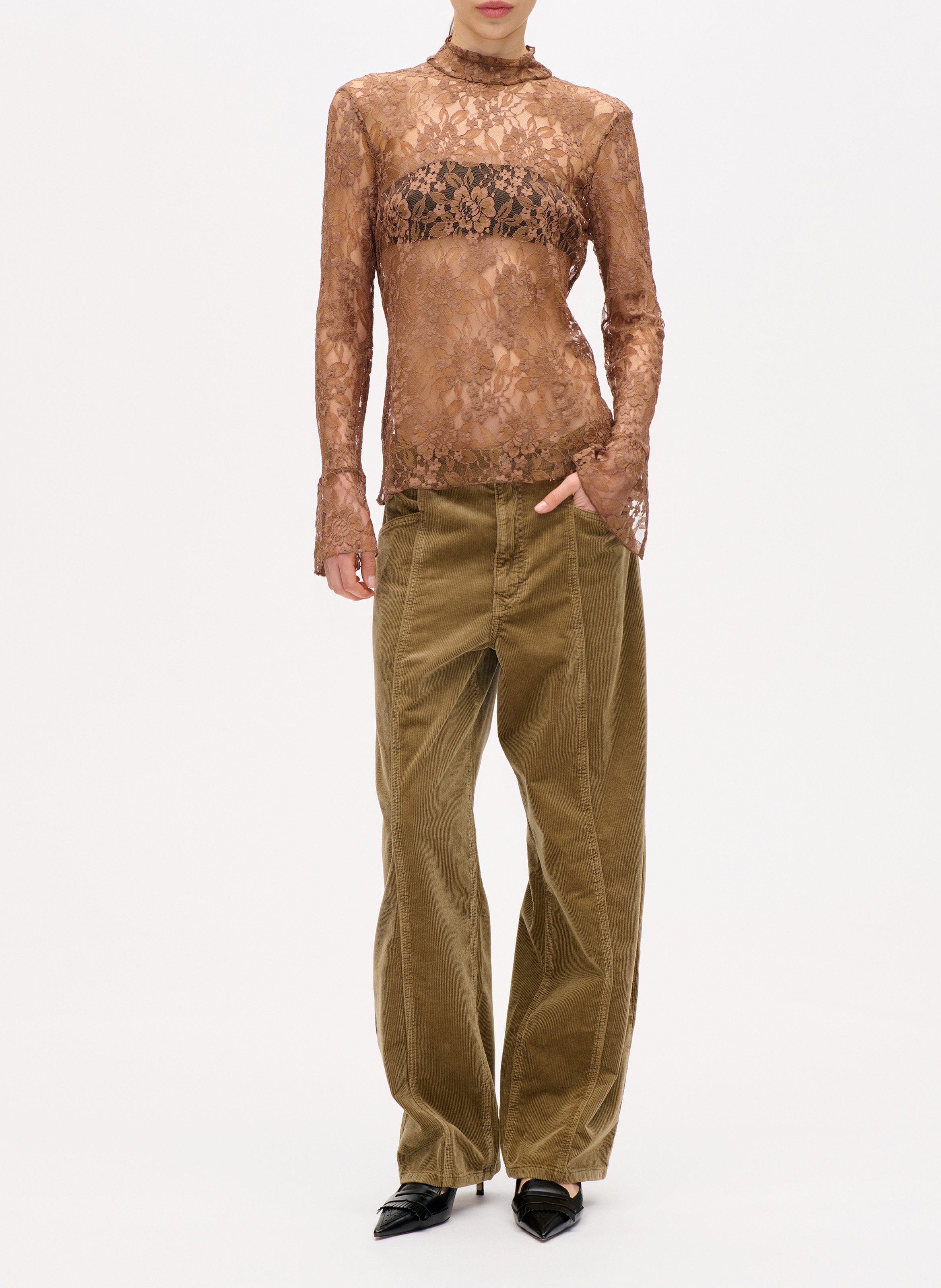 Straight lace top with high neck BAUM UND PFERDGARTEN Brown