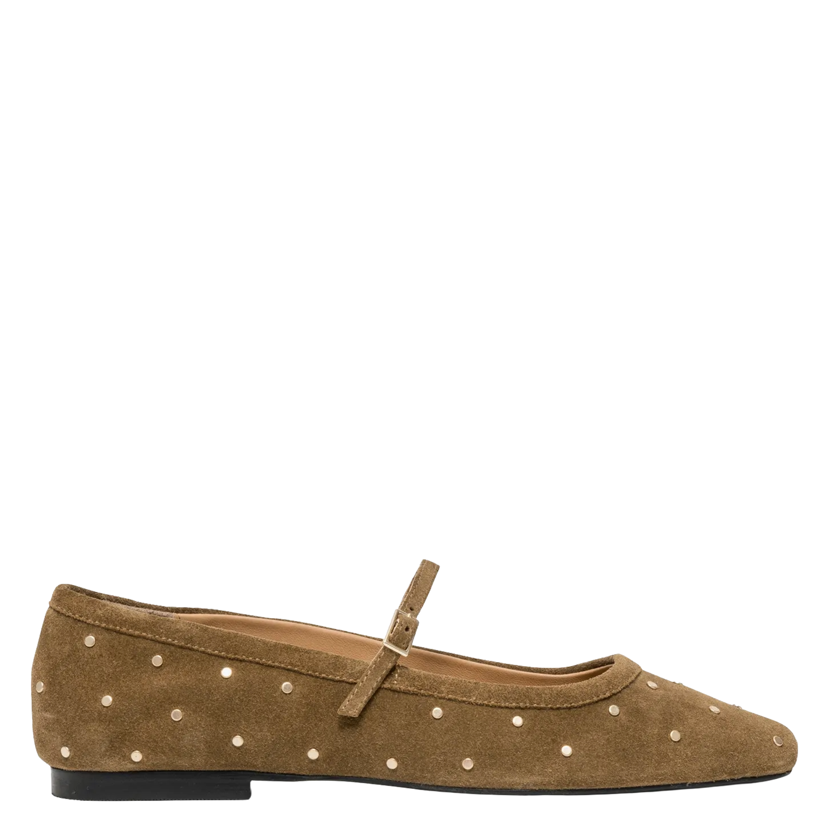 Studded suede leather ballet flats BOCAGE Brown