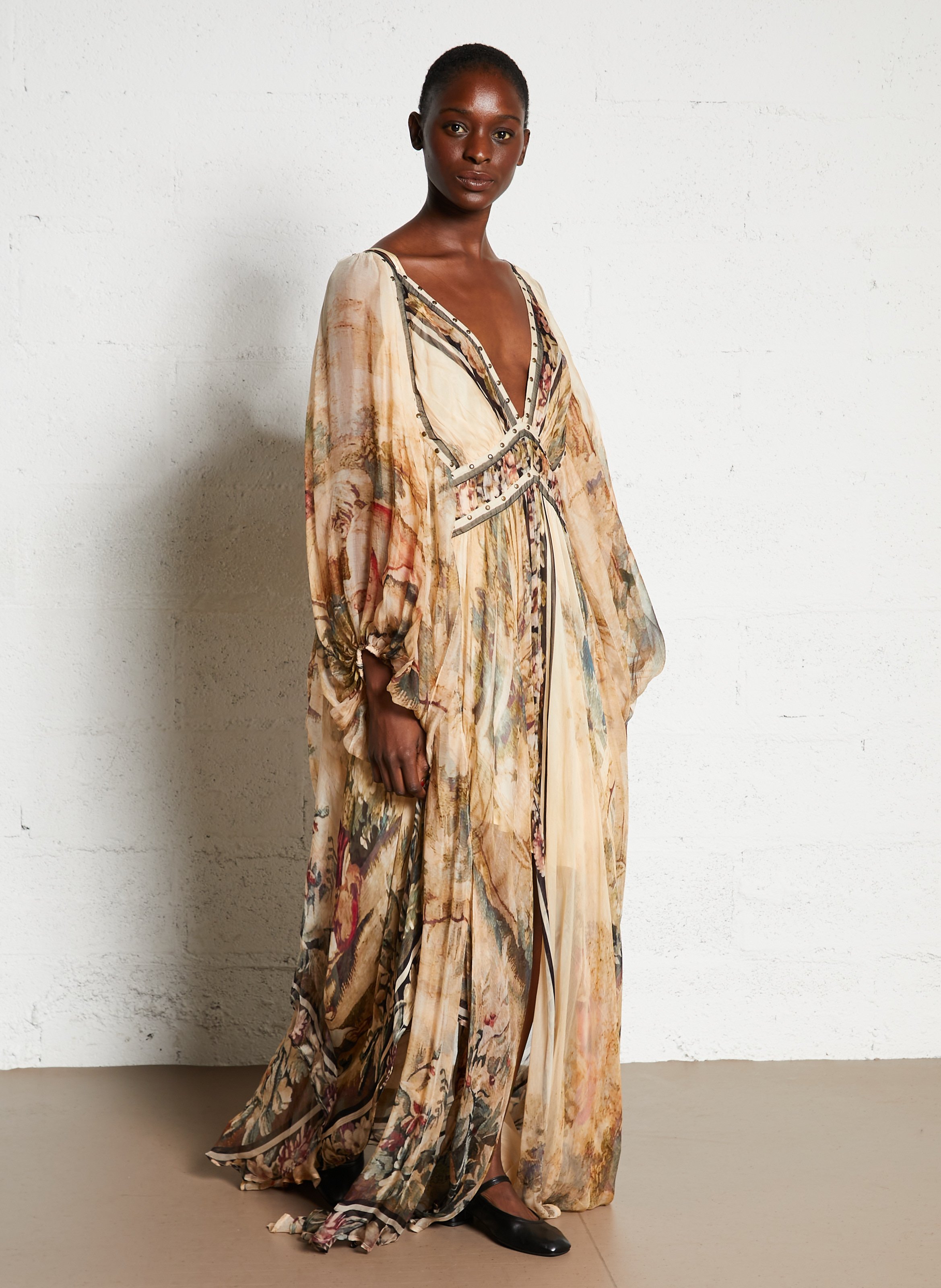 Robe longue col v imprimée MES DEMOISELLES Multicolore