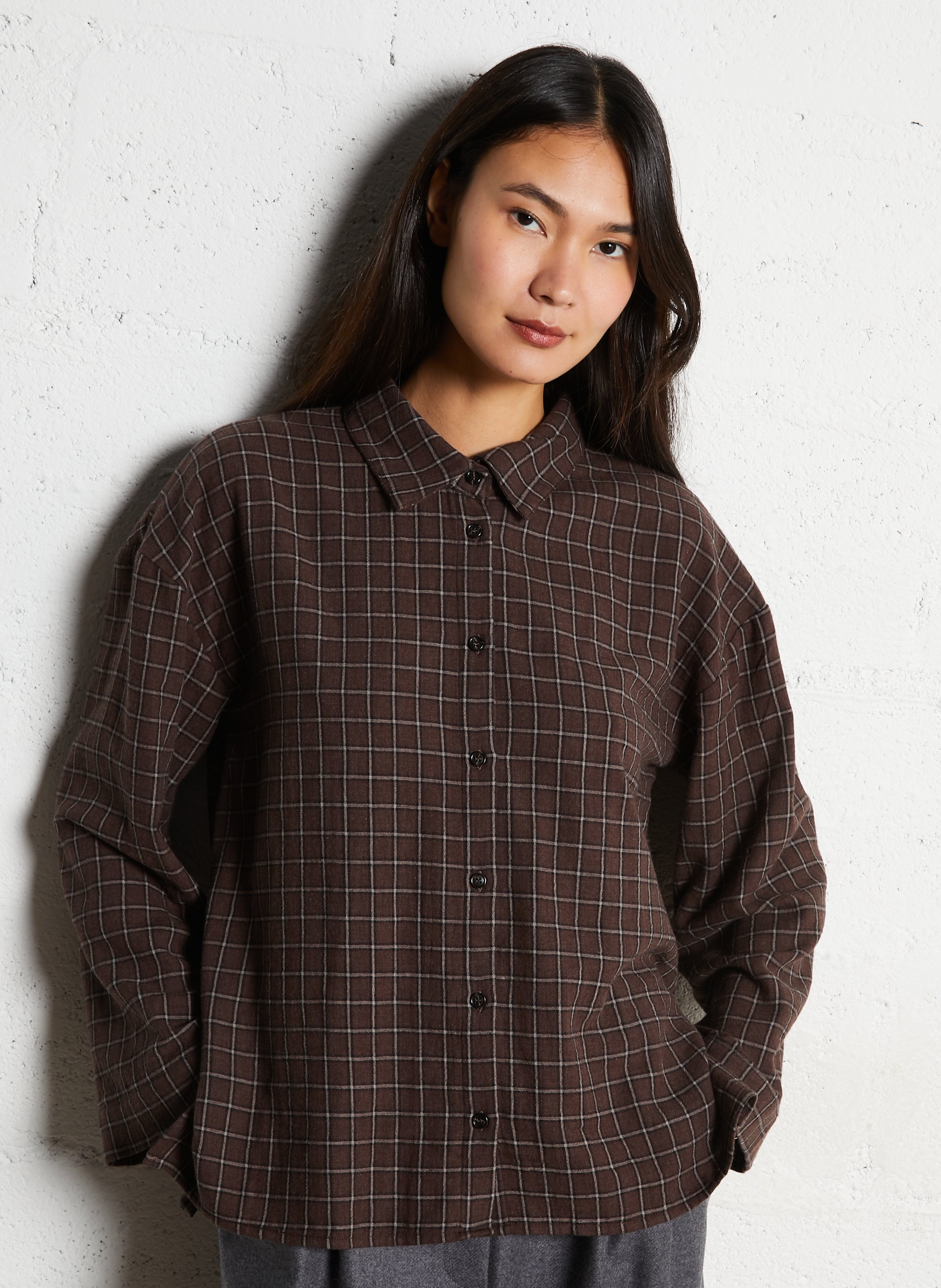 Chemise oversize col classique en coton HOD PARIS Marron
