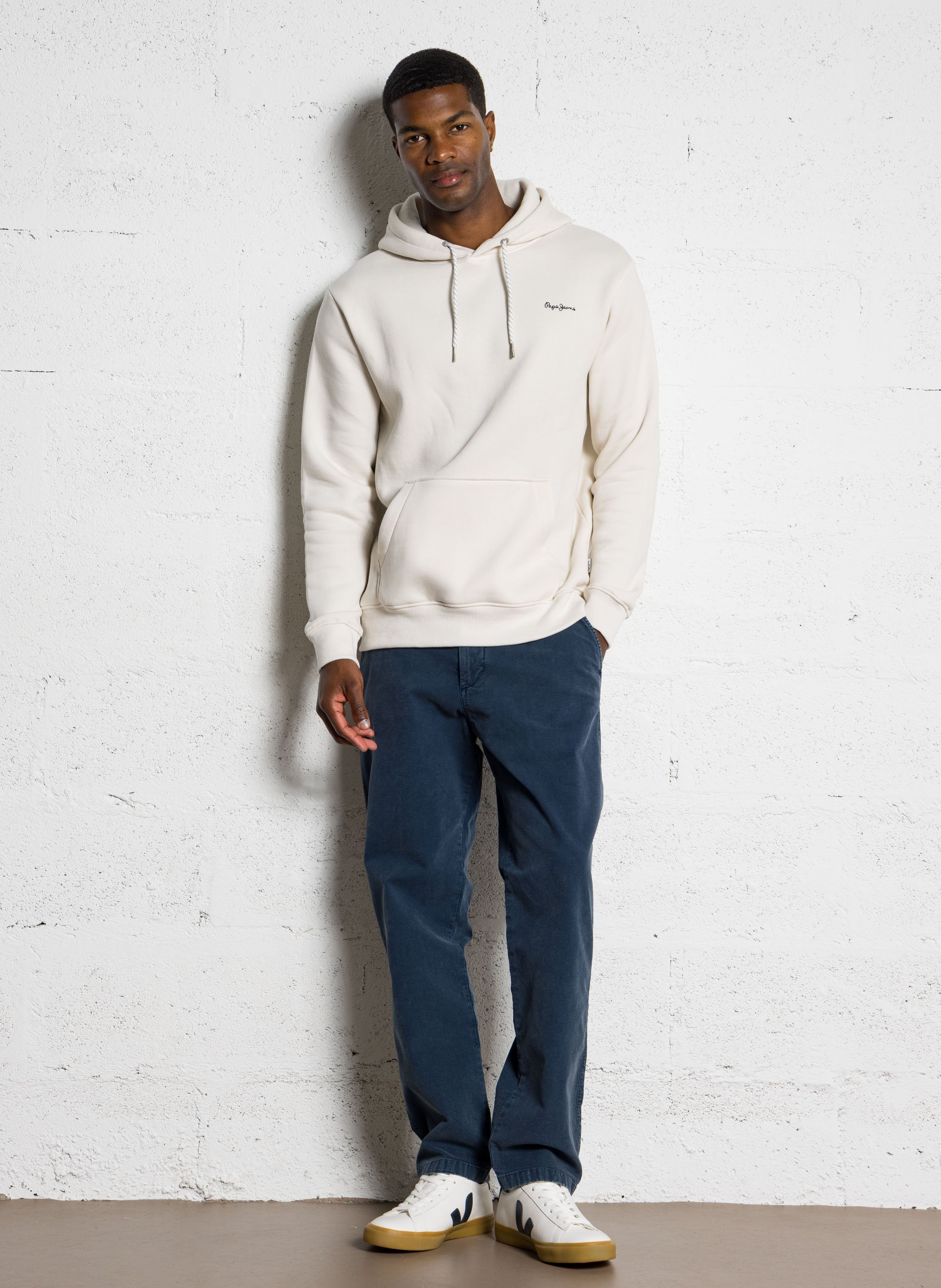 Straight embroidered cotton-blend hoodie PEPE JEANS Beige