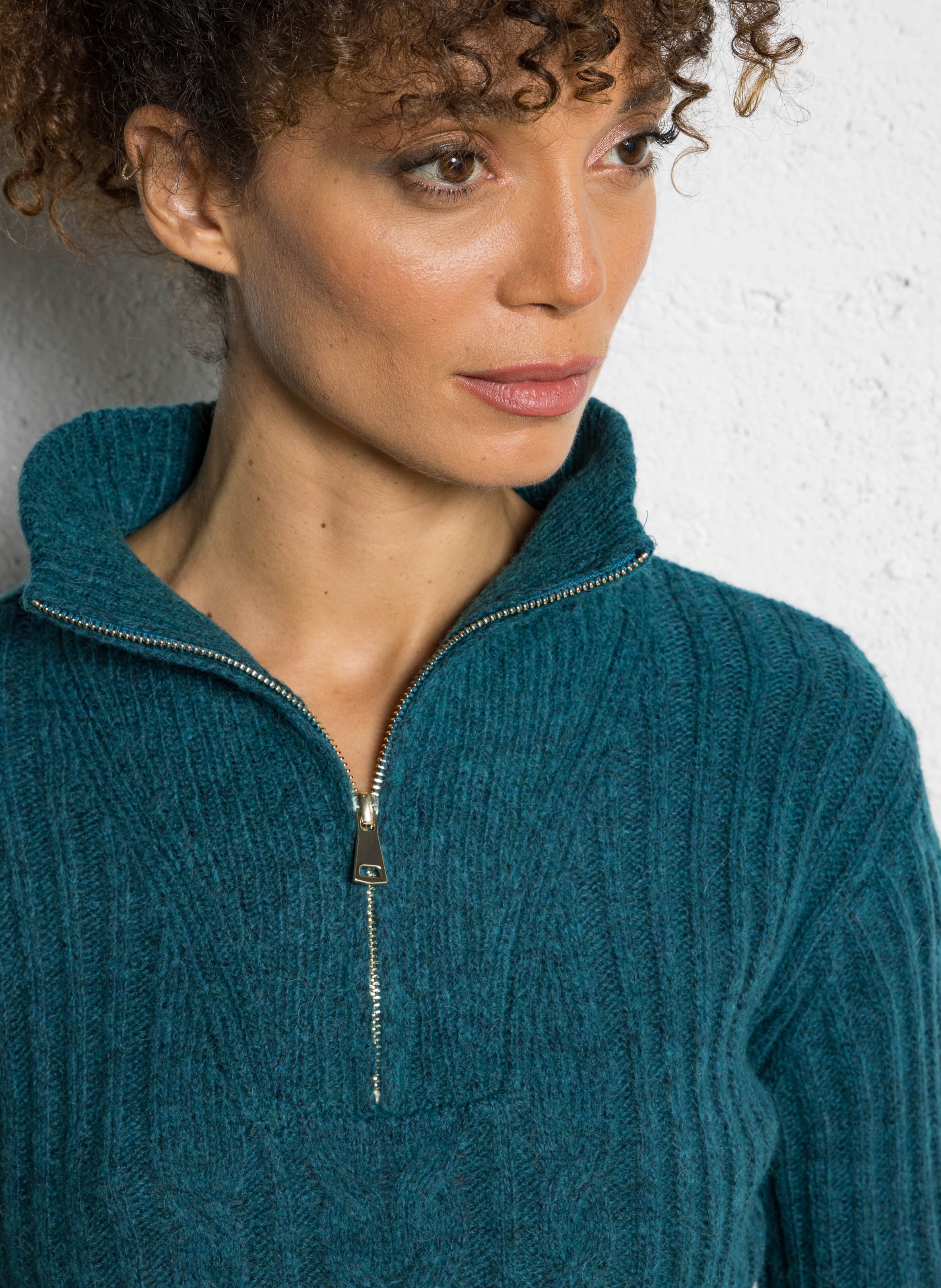 Pull droit col montant en maille SUD EXPRESS Bleu