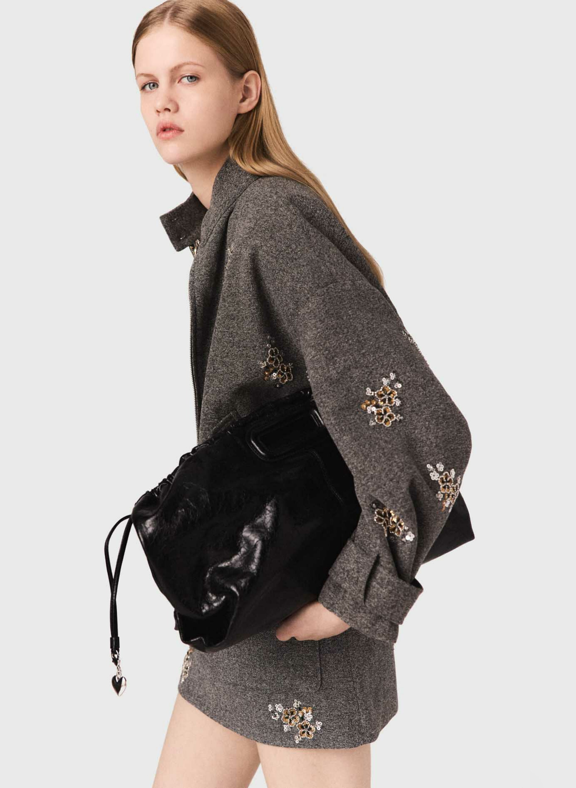 Veste oversize col montant en lainage MAJE Gris