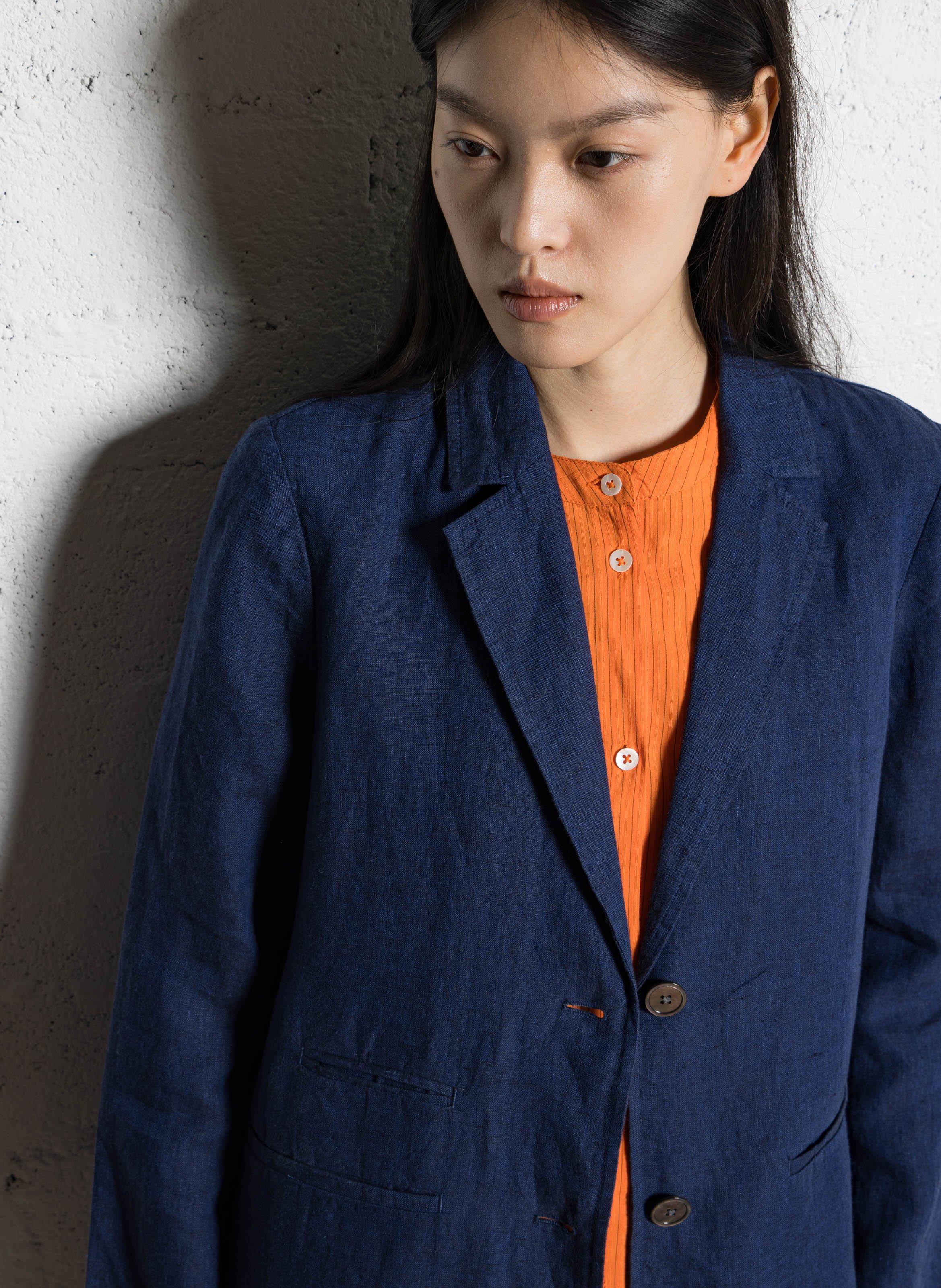 Robe courte col tailleur en lin NICE THINGS Bleu