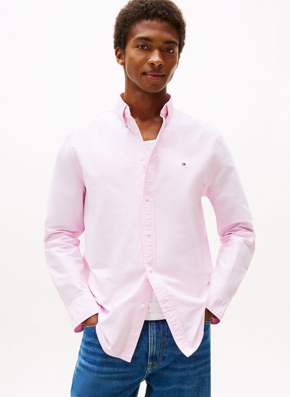 Organic cotton-blend shirt with button-down collar TOMMY HILFIGER Pink