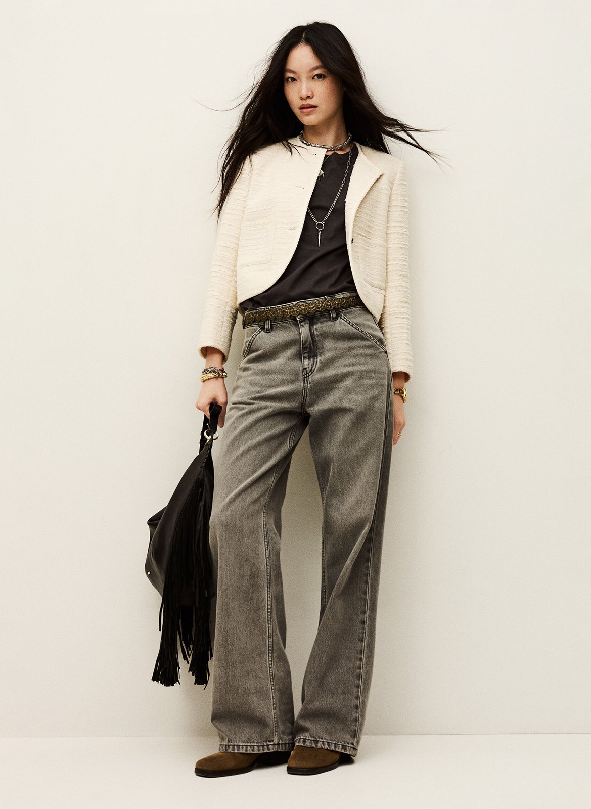 Veste droite col rond en coton mélangé BA&SH Beige