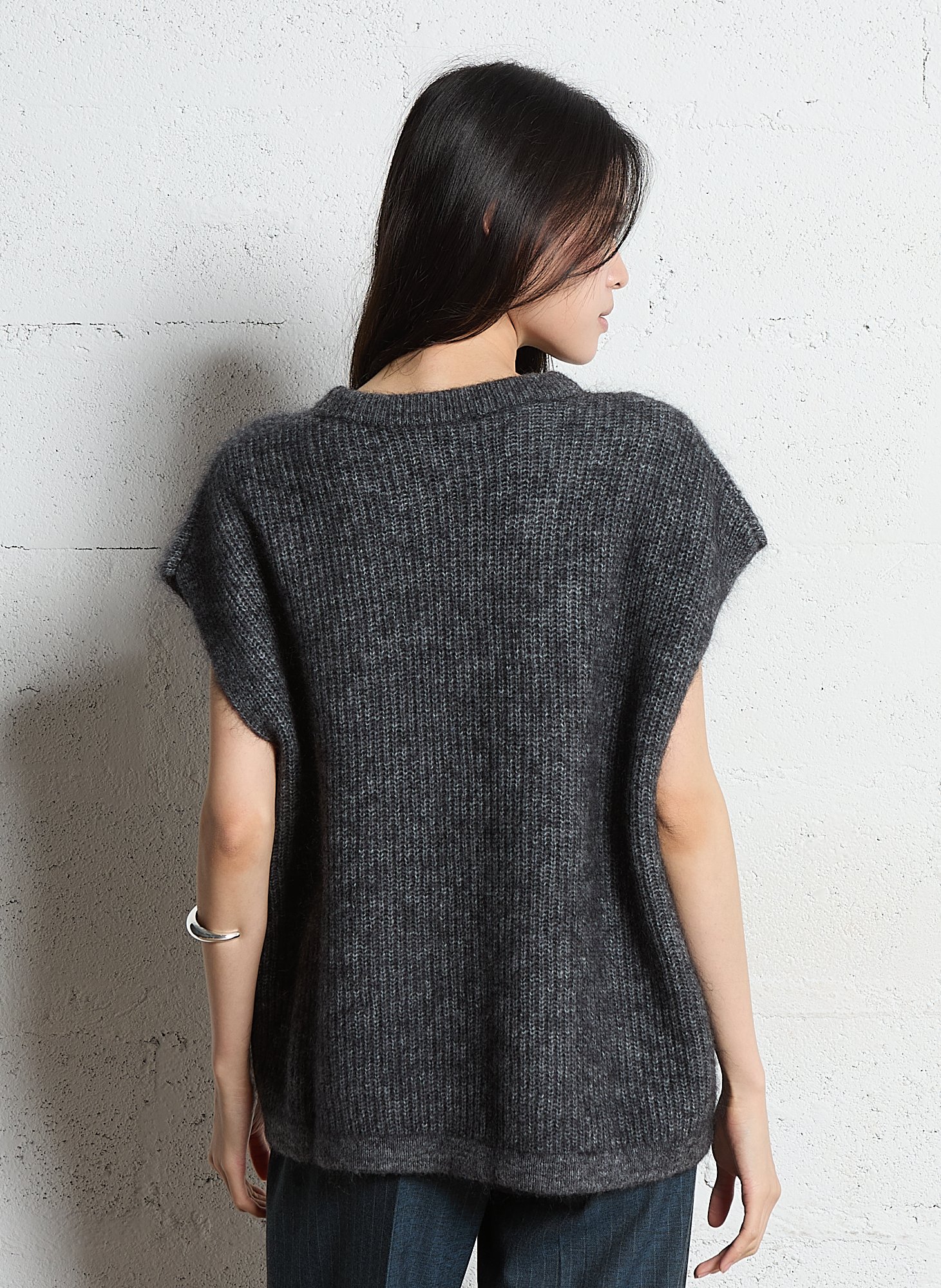 Pull oversize col rond en maille MAISON 123 Gris