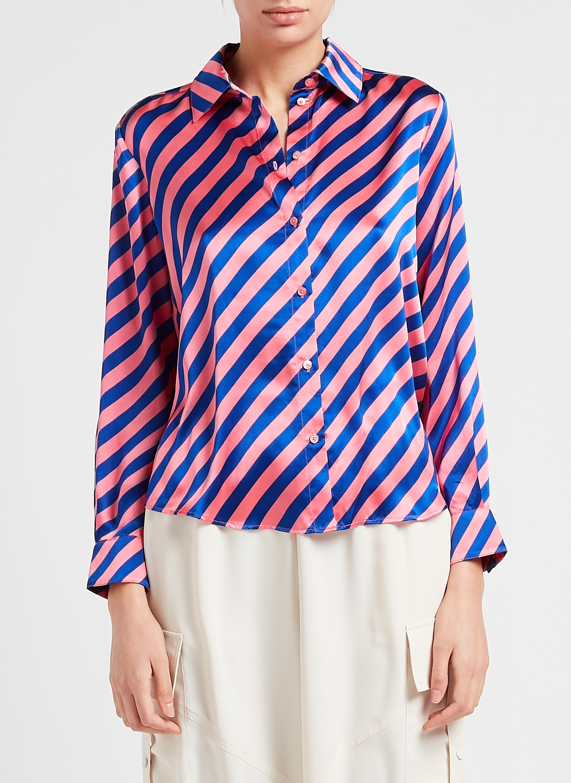 Gestreifte Seidenbluse mit klassischem Kragen MAX&Co. Rosa