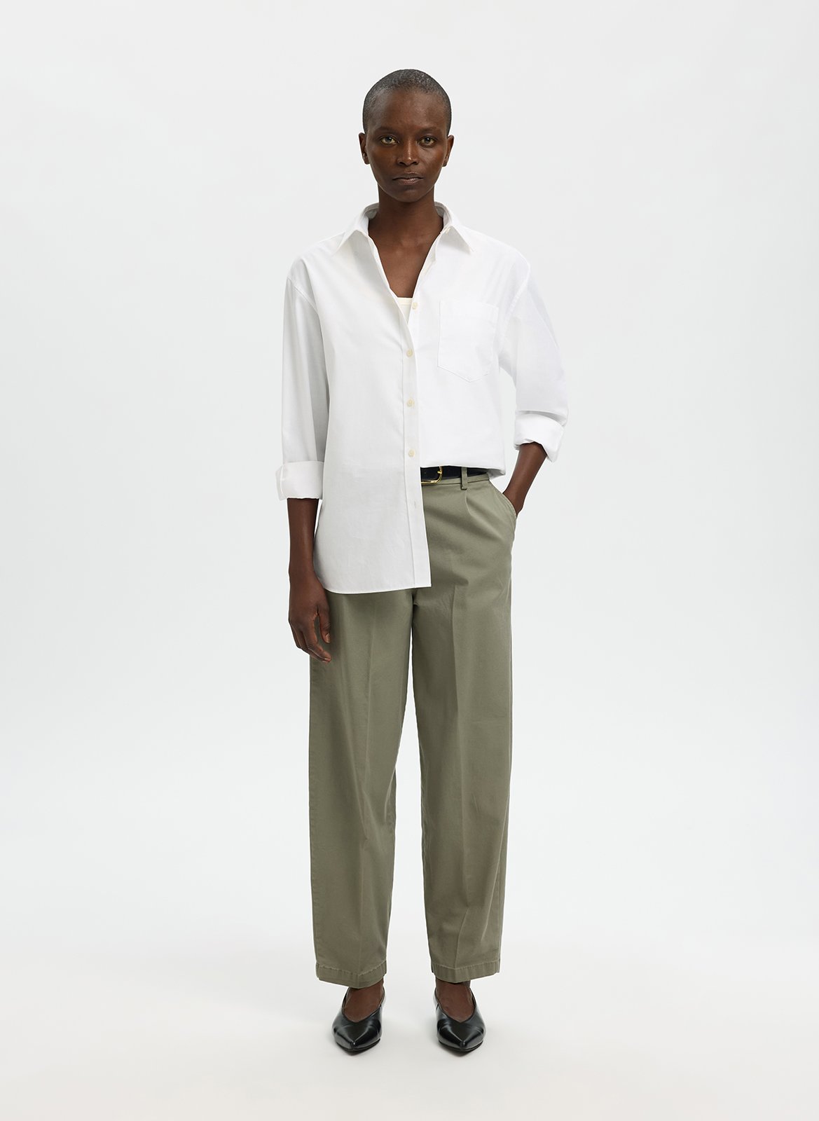 Gerade geschnittene Hose aus Bio-Baumwoll-Mix SELECTED Grau