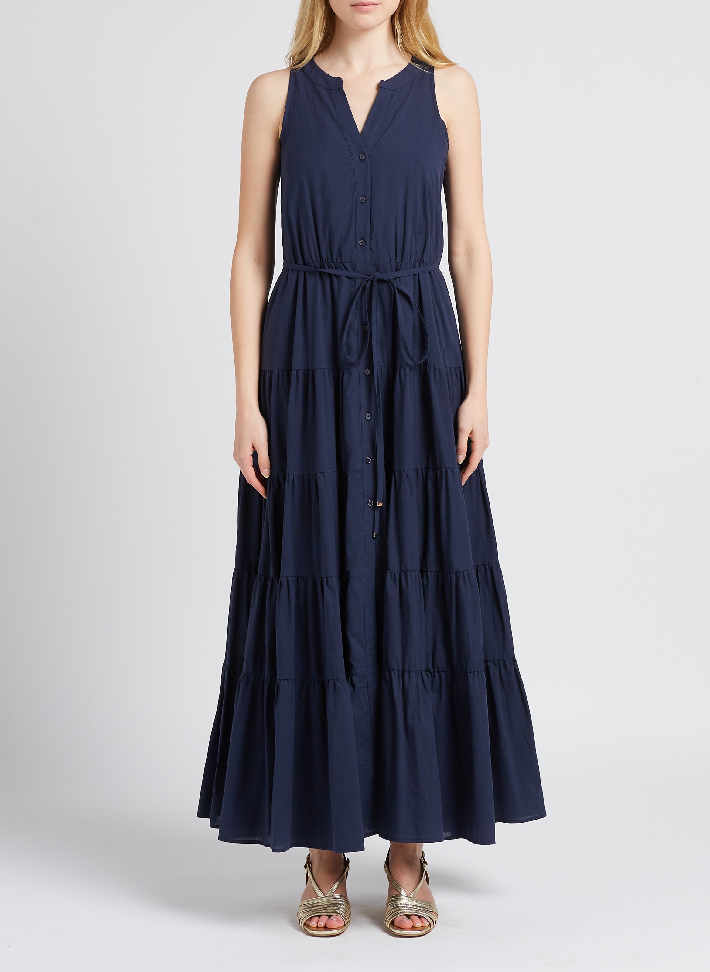 Long cotton henley dress PENNYBLACK Blue