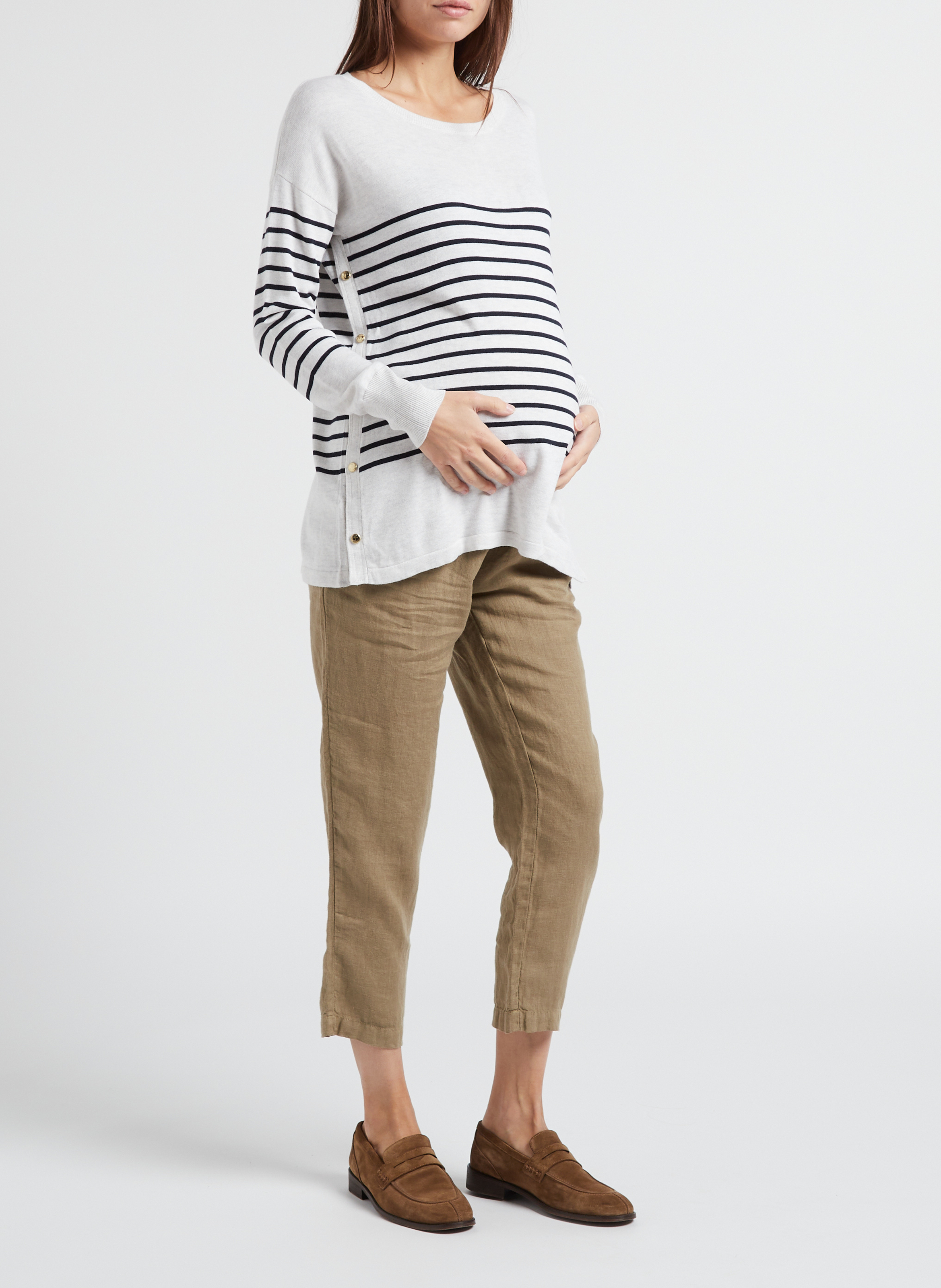 Pull col rond rayé de grossesse en coton mélangé  SERAPHINE Rayé