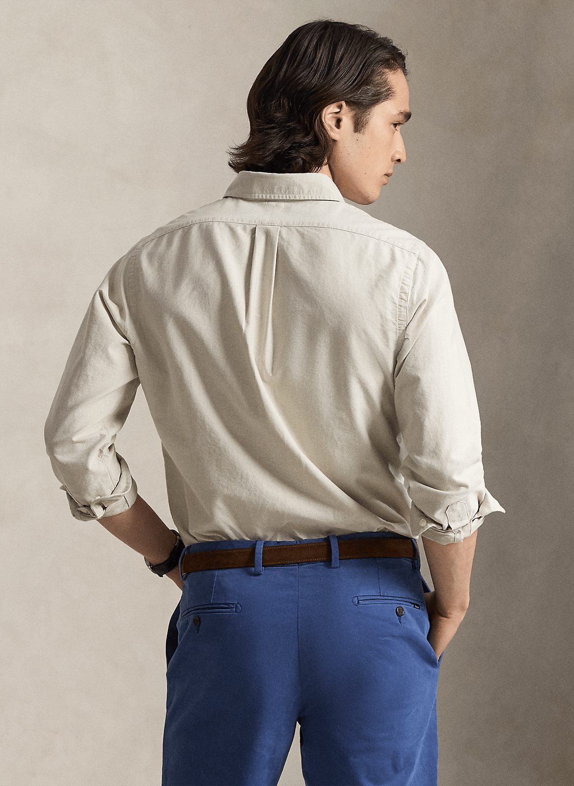 Chemise col classique manches contrastantes en coton POLO RALPH LAUREN Beige