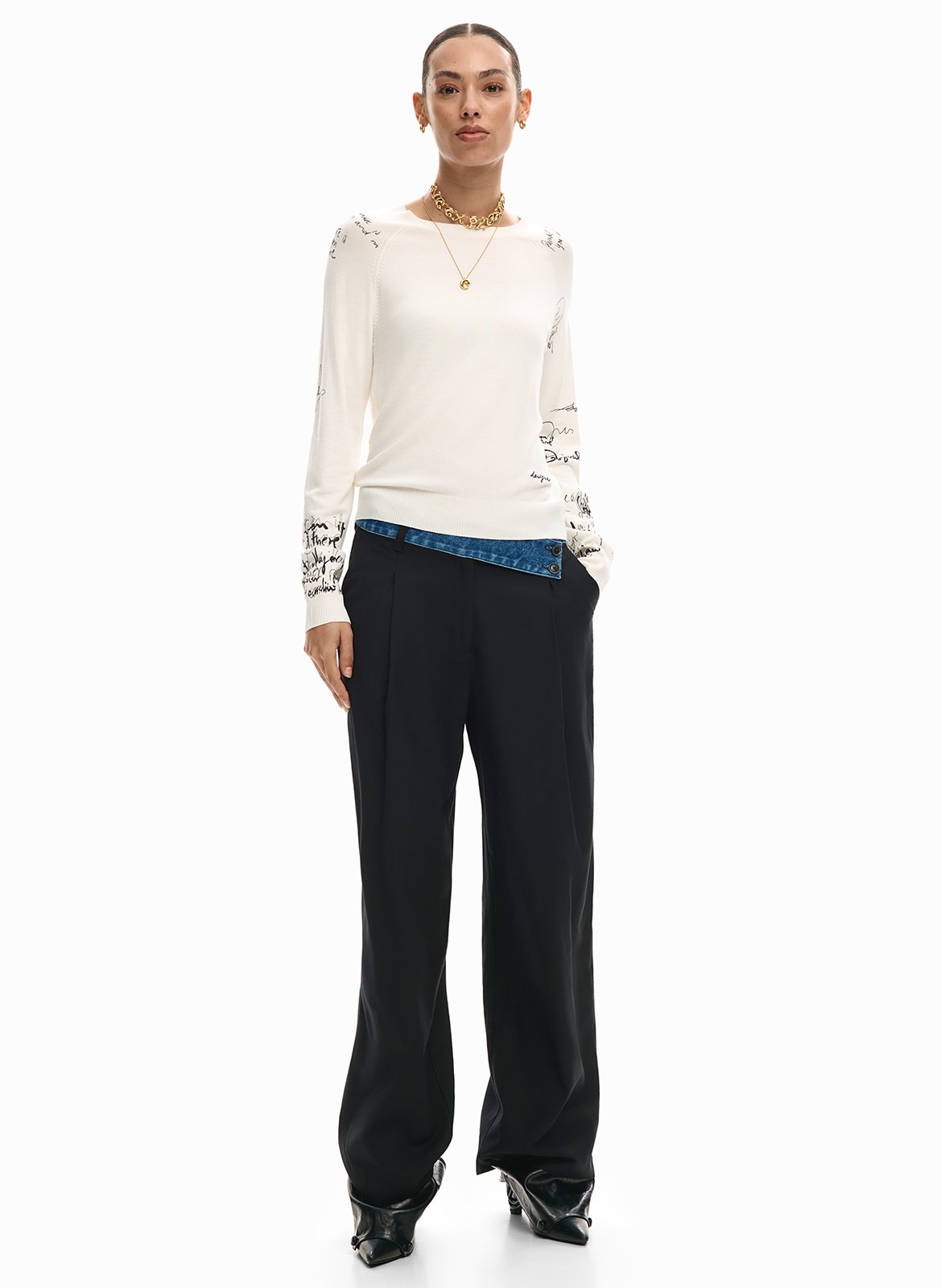 Tee-shirt col bateau droit imprimé DESIGUAL Blanc