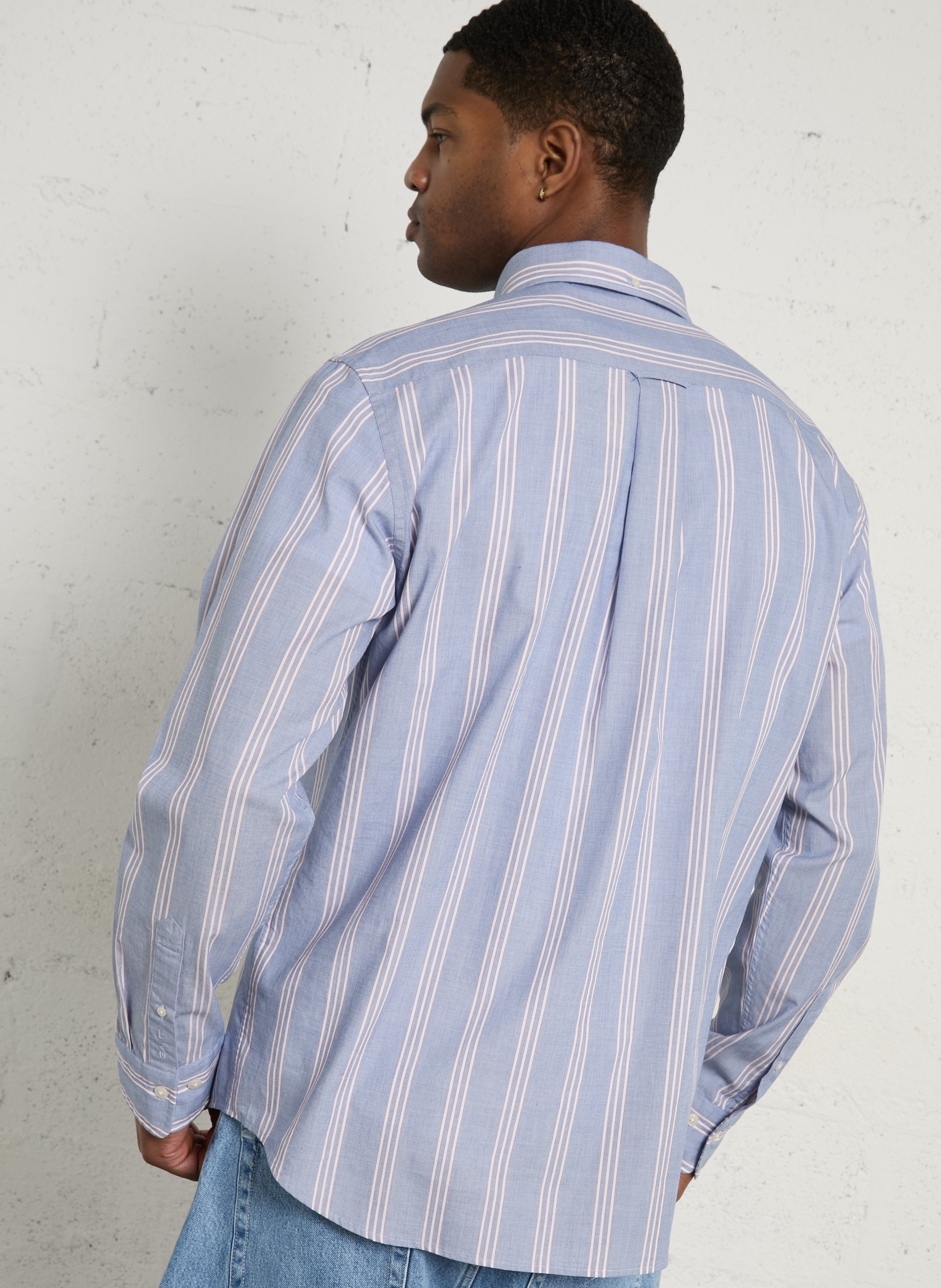 Chemise droite à rayures en coton GANT Bleu