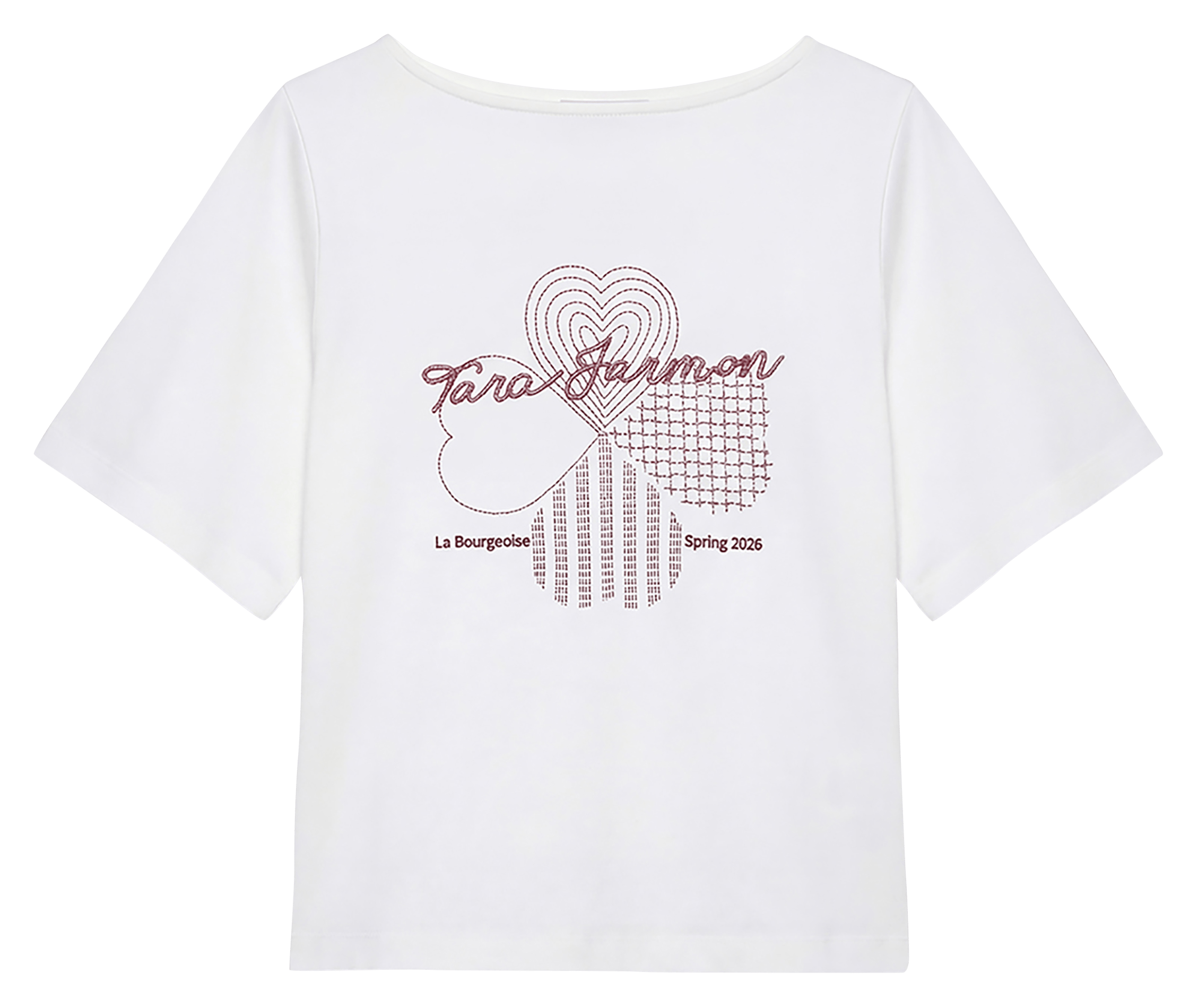 Gerader T-Shirt mit Bootsausschnitt aus bedruckter Baumwolle TARA JARMON Weiss