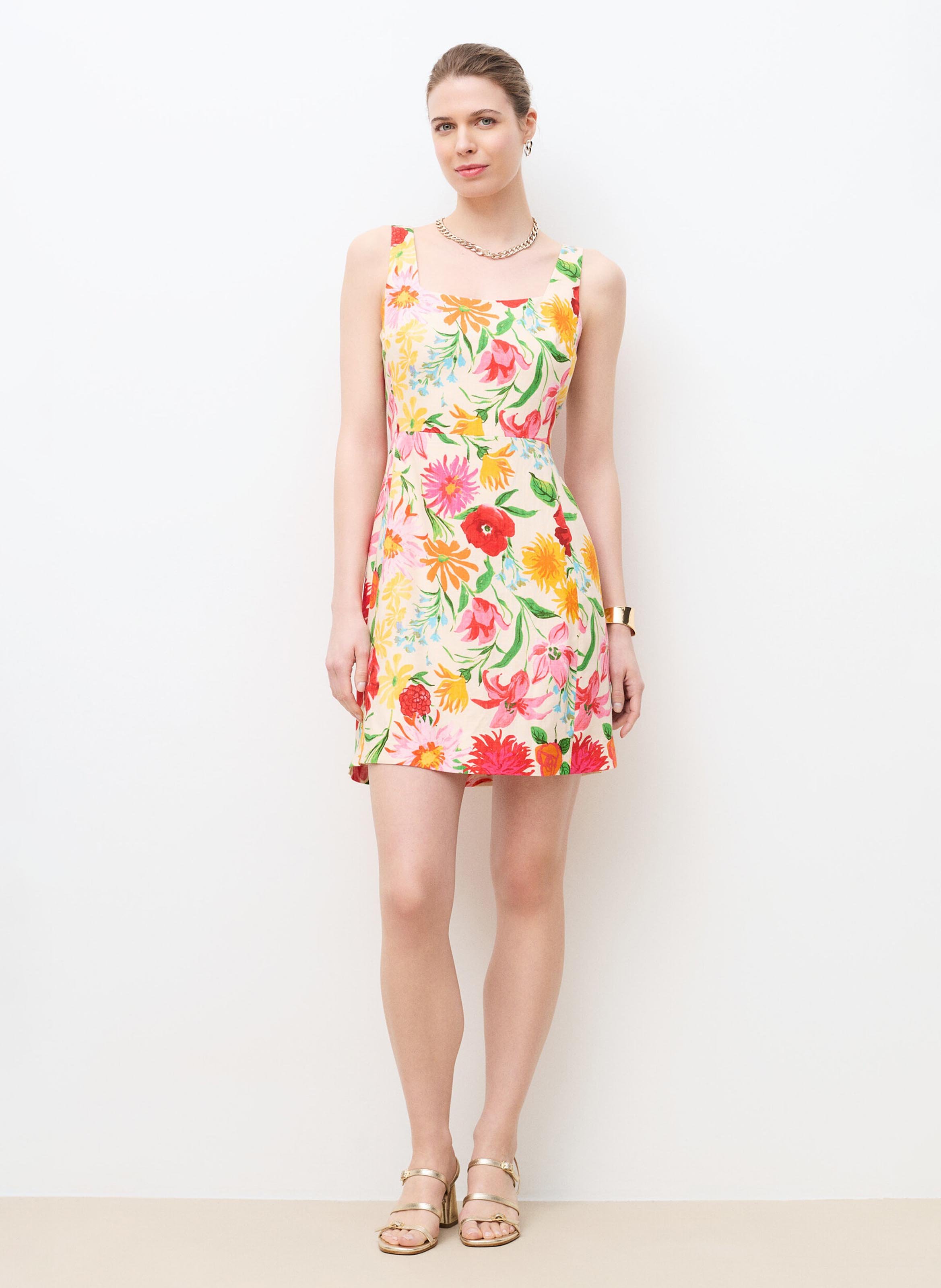 Robe courte col carré  CAROLL Beige