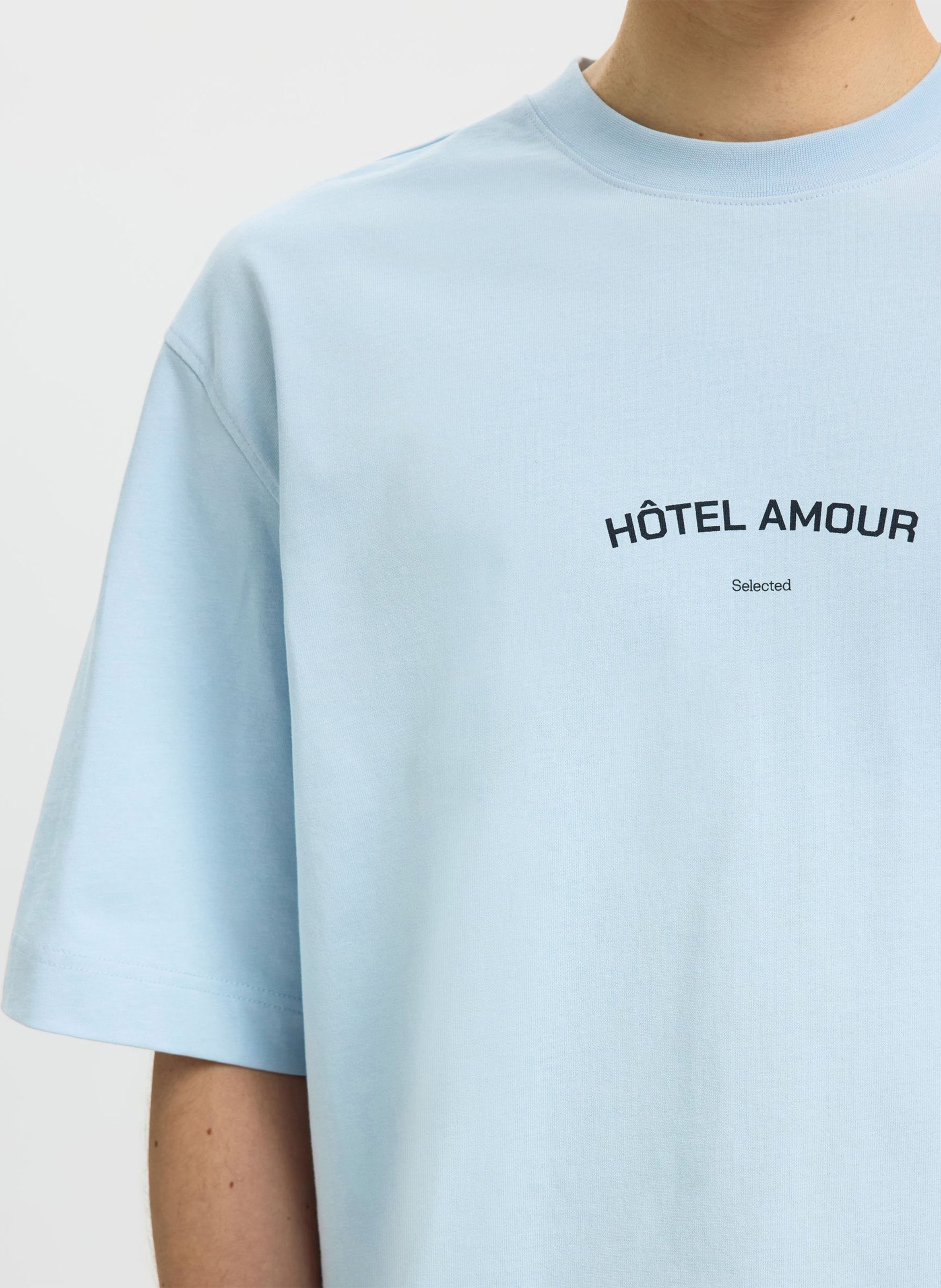 Tee-shirt col rond en coton bio SELECTED Bleu