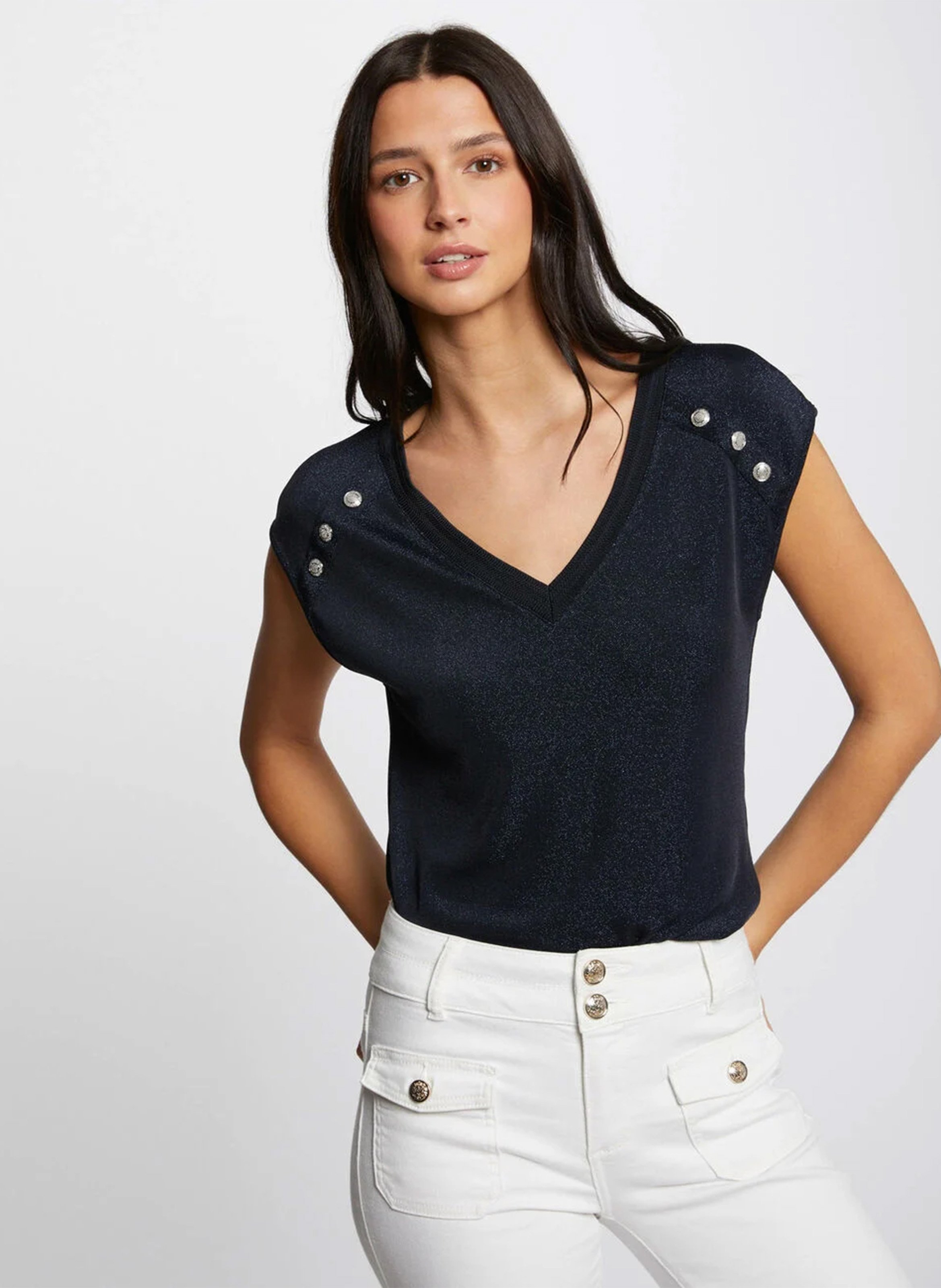 Glanzend T-shirt met V-hals MORGAN Blauw