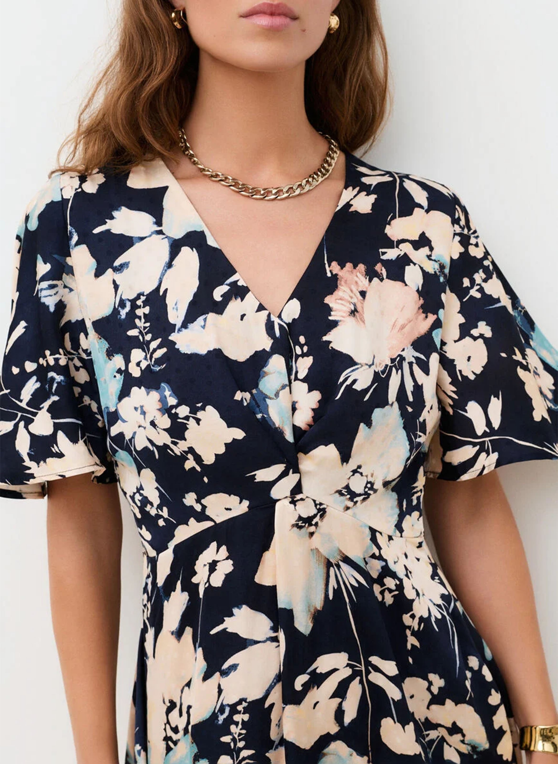 Robe courte col V imprimée CAROLL Bleu