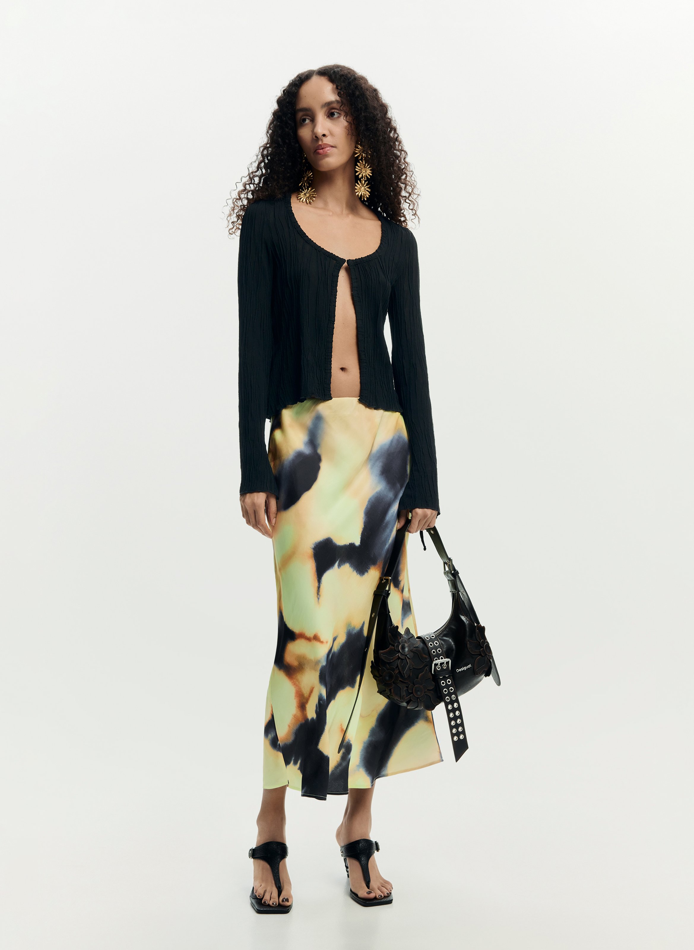 Jupe midi à imprimé floral DESIGUAL Noir