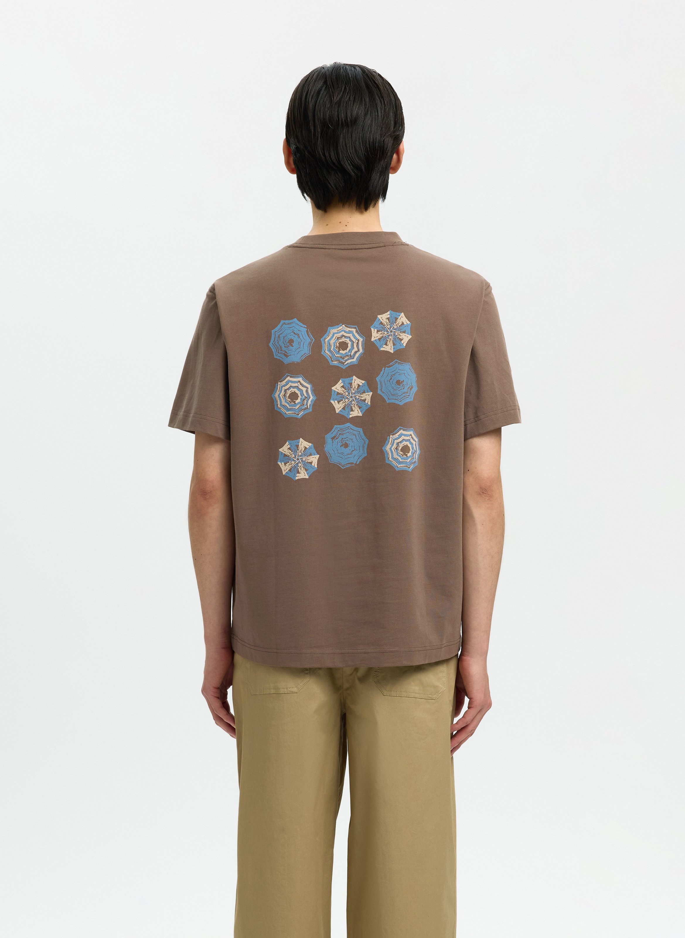 Oversized round neck organic cotton t-shirt SELECTED Brown
