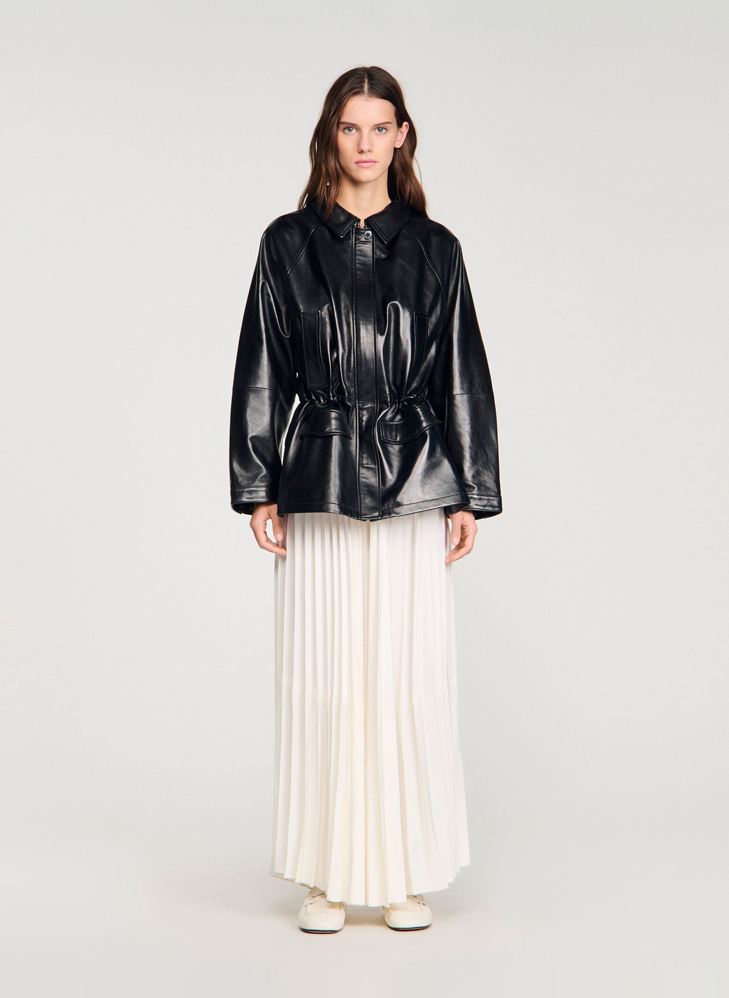 Lambskin leather jacket with classic collar SANDRO Black