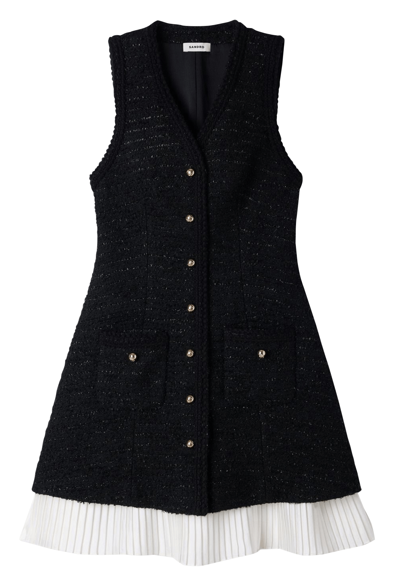 Kurzes Tweedkleid mit V-Ausschnitt SANDRO Schwarz