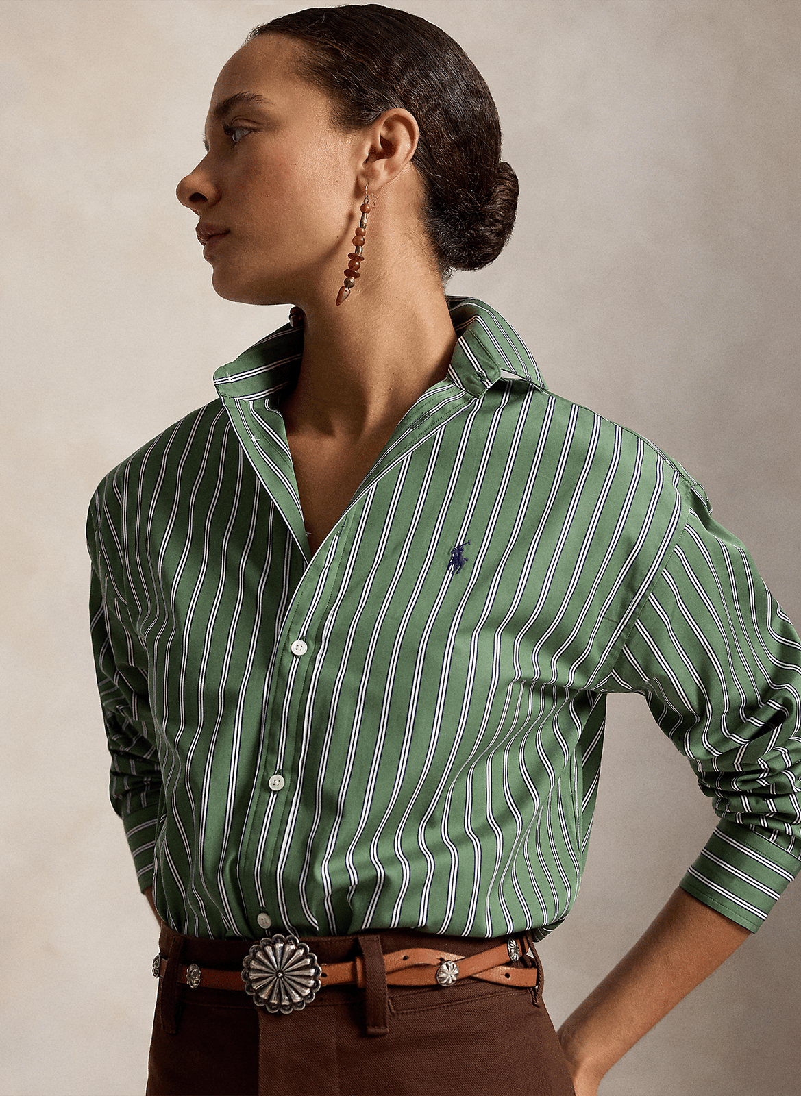Straight polo collar shirt in striped cotton POLO RALPH LAUREN White