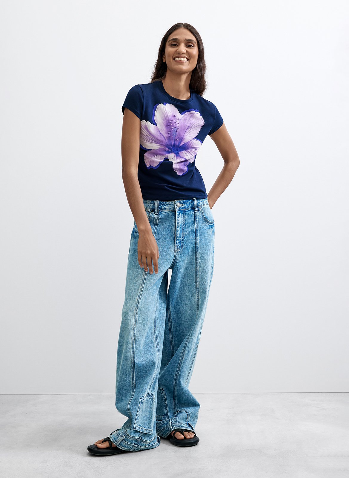 T-shirt met ronde hals en print DESIGUAL Blauw