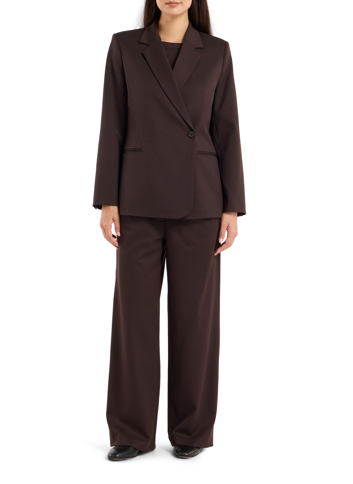 Wide-leg high-waisted wool blend pants SAISON 1865 Brown