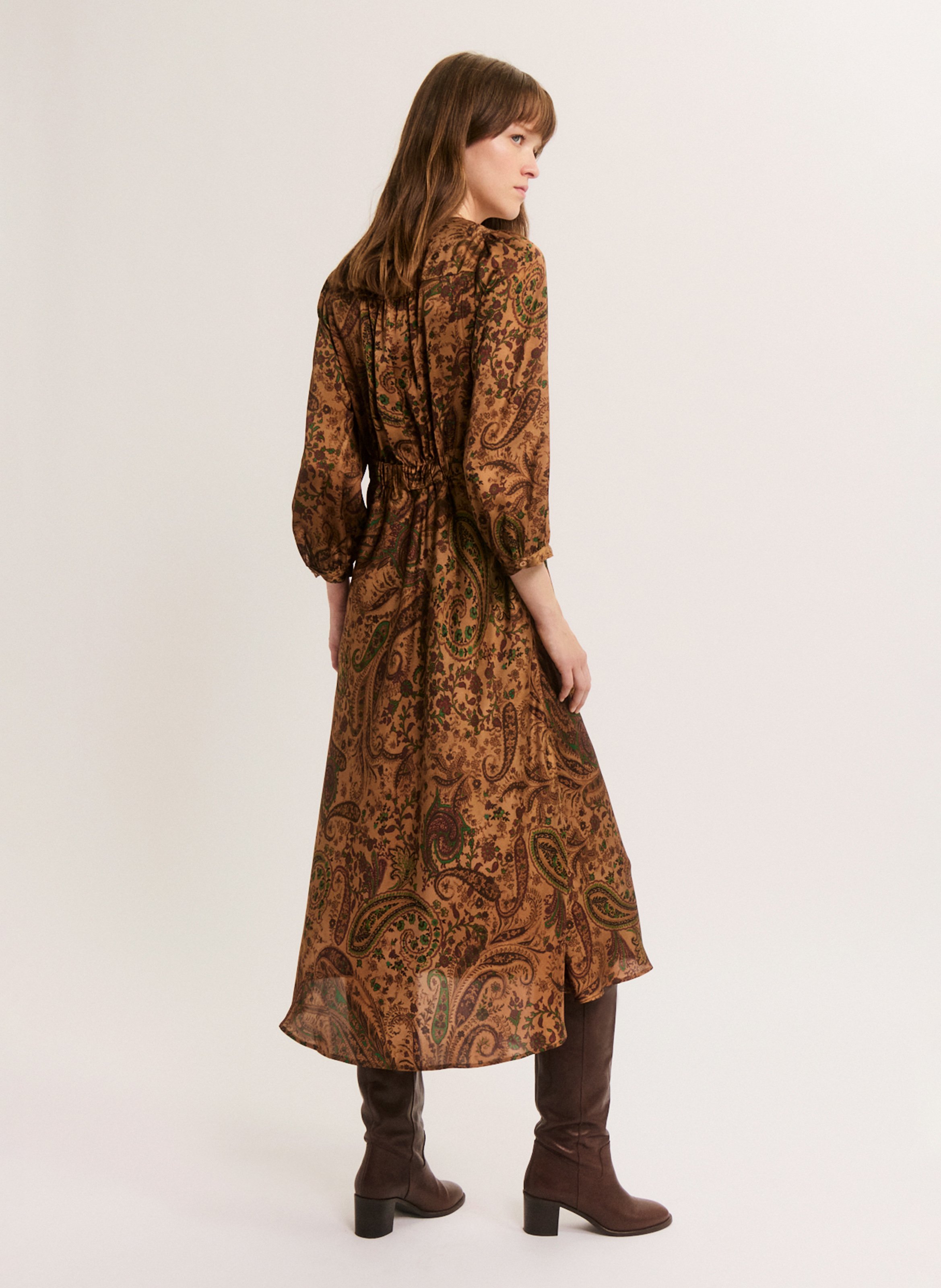 Robe midi cintrée fluide PABLO Marron