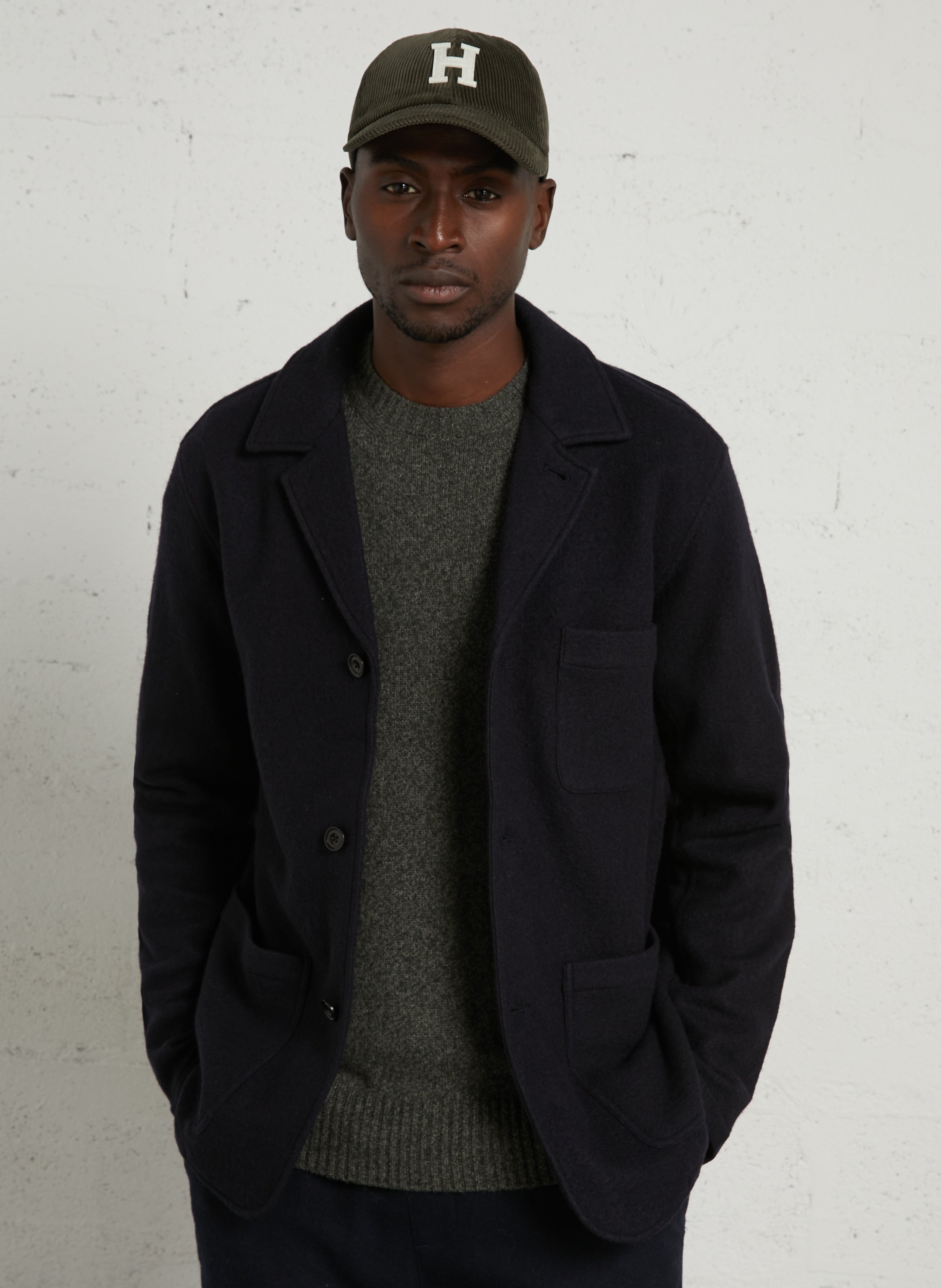 Veste droite col tailleur en laine HARTFORD Bleu