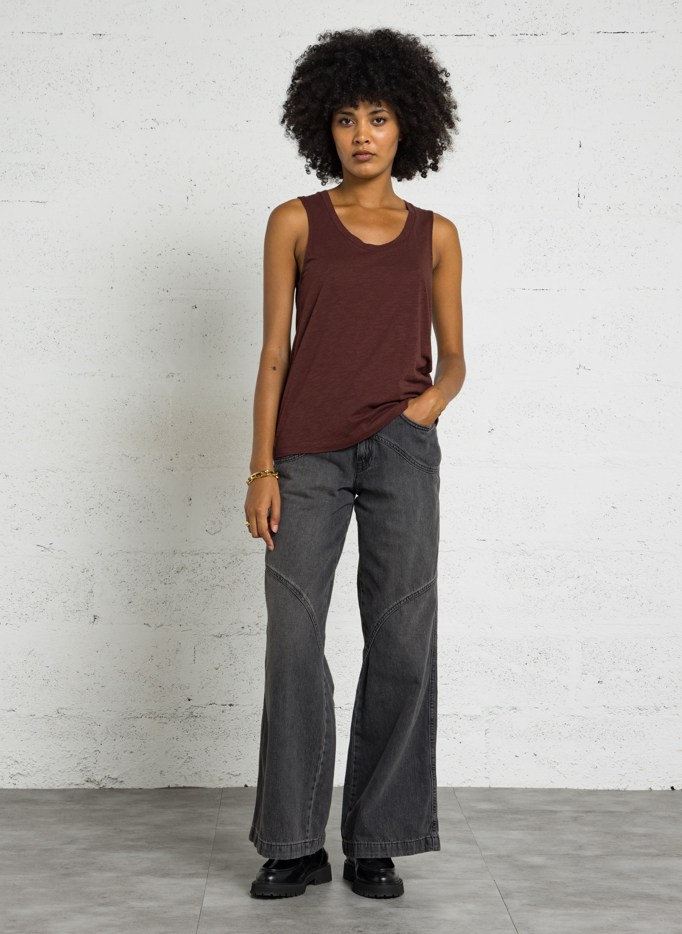 Singlet van katoenmix met ronde hals AMERICAN VINTAGE Rood