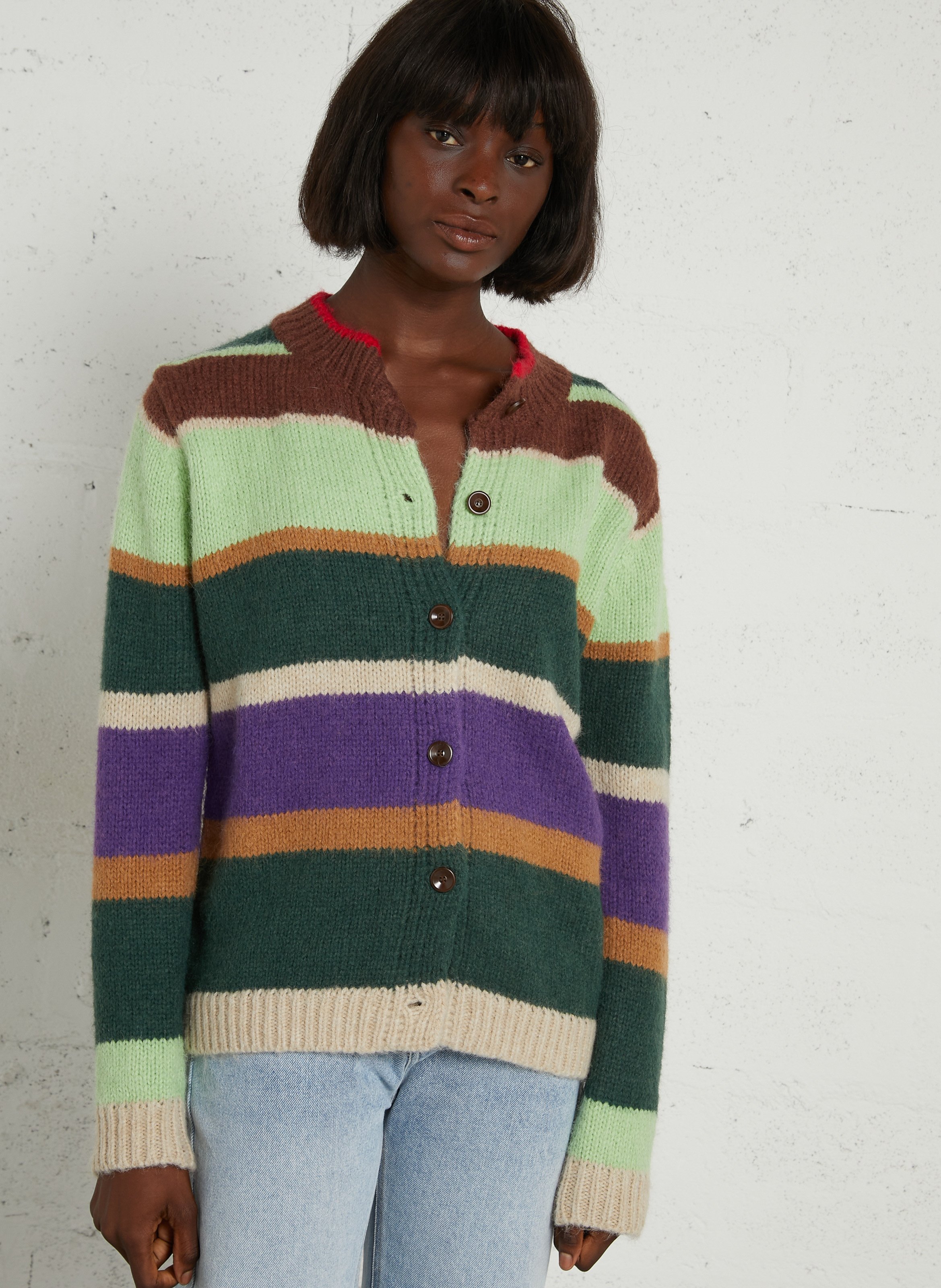 Rechte gestreepte cardigan met klassieke kraag THE KORNER Veelkleurig