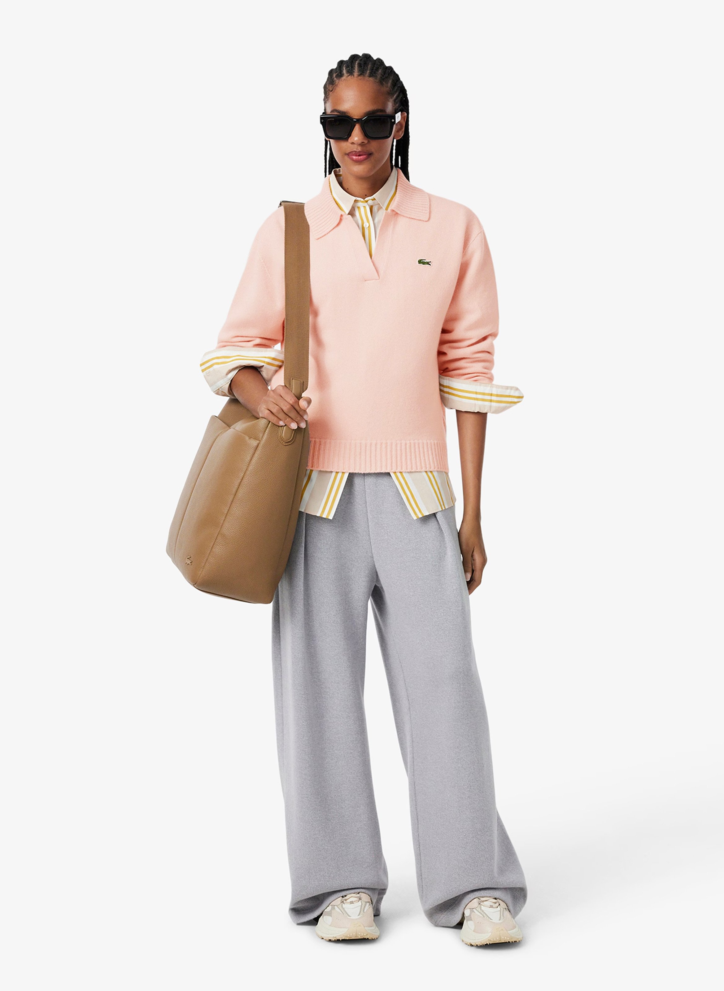 Pull col V en cachemire LACOSTE Roze