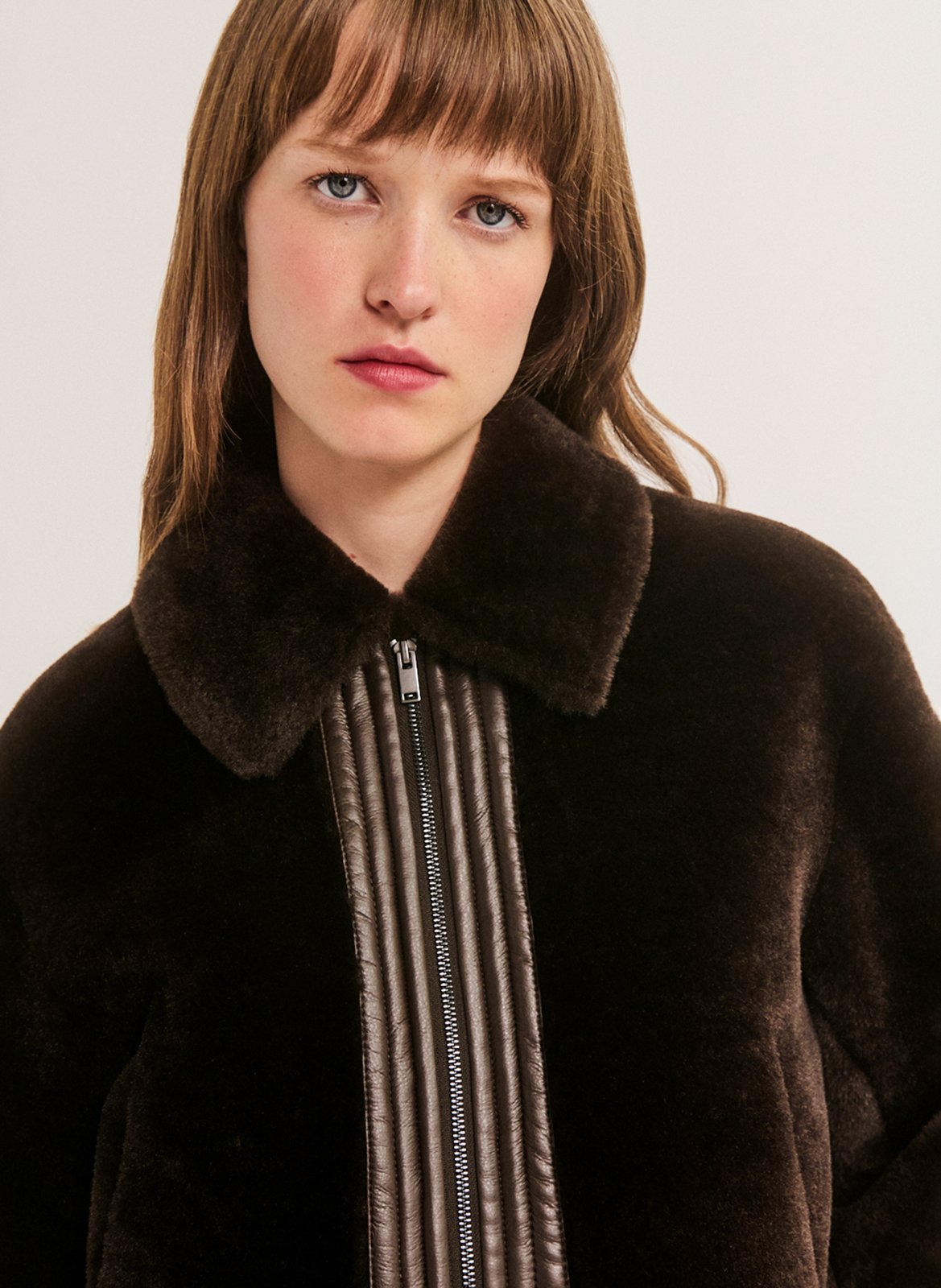 Manteau col classique en fausse fourrure PABLO Bruin