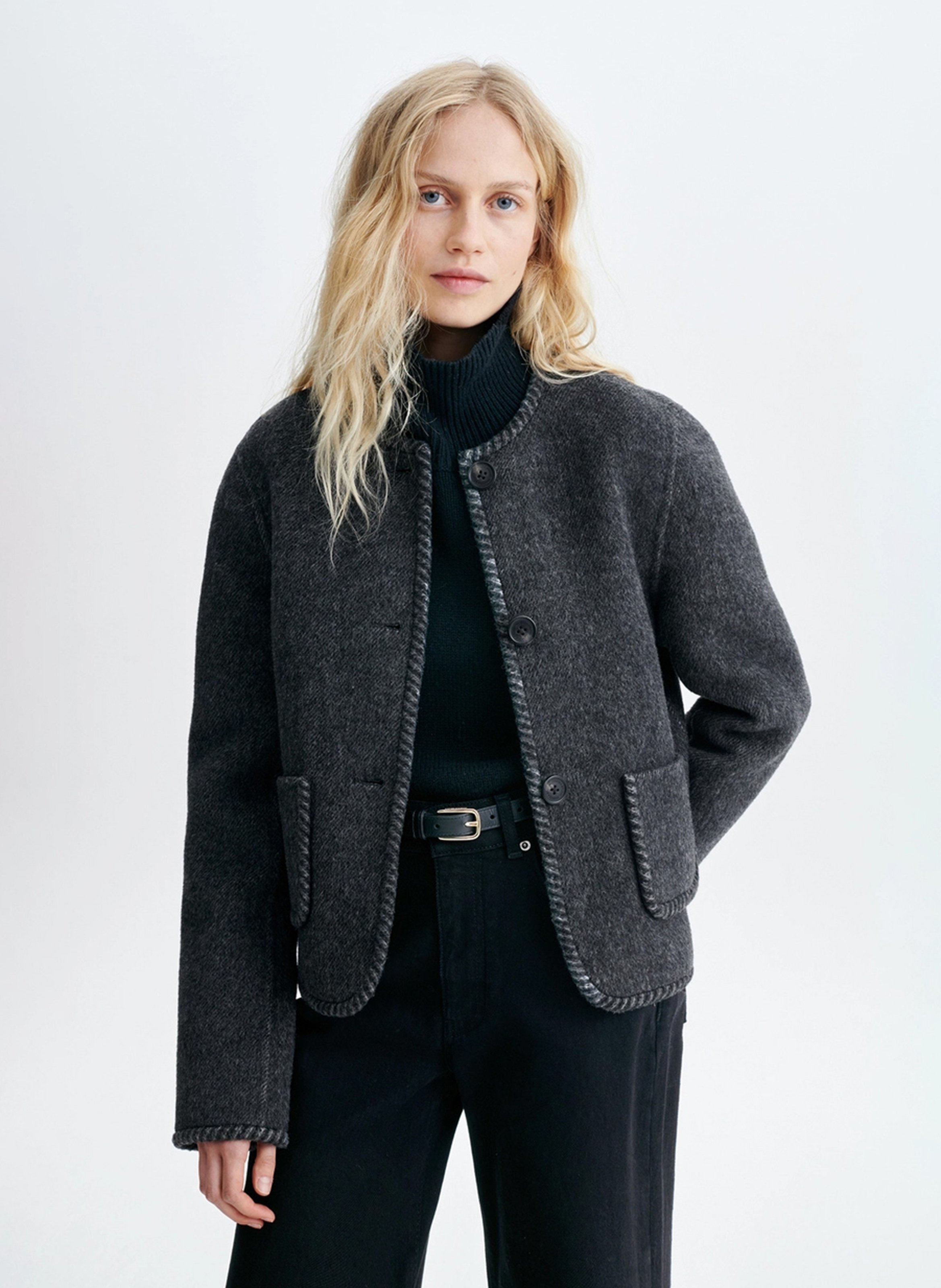 Veste col rond en laine mélangée VANESSA BRUNO Grijs