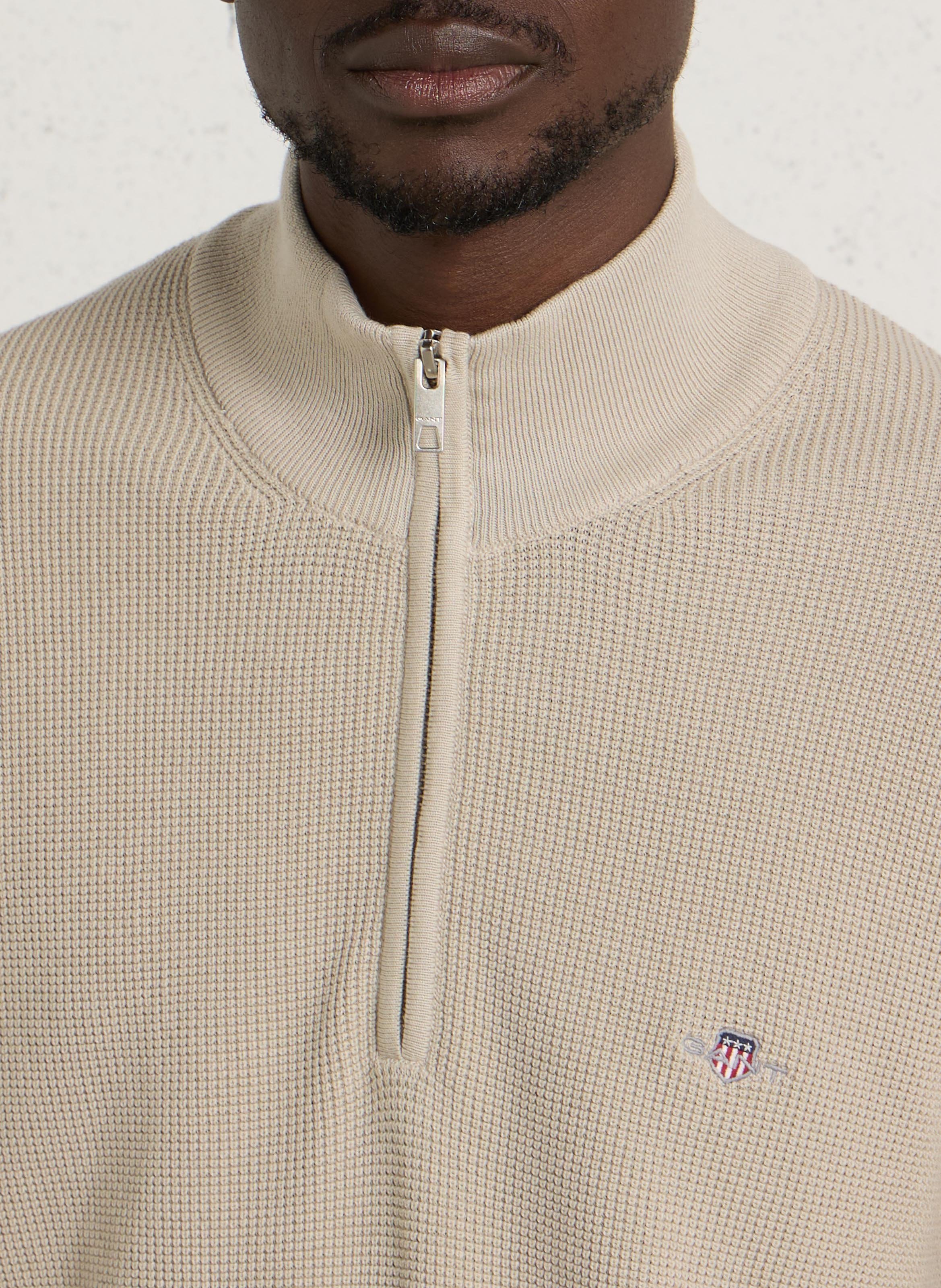 Pull col montant zippé uni GANT Beige