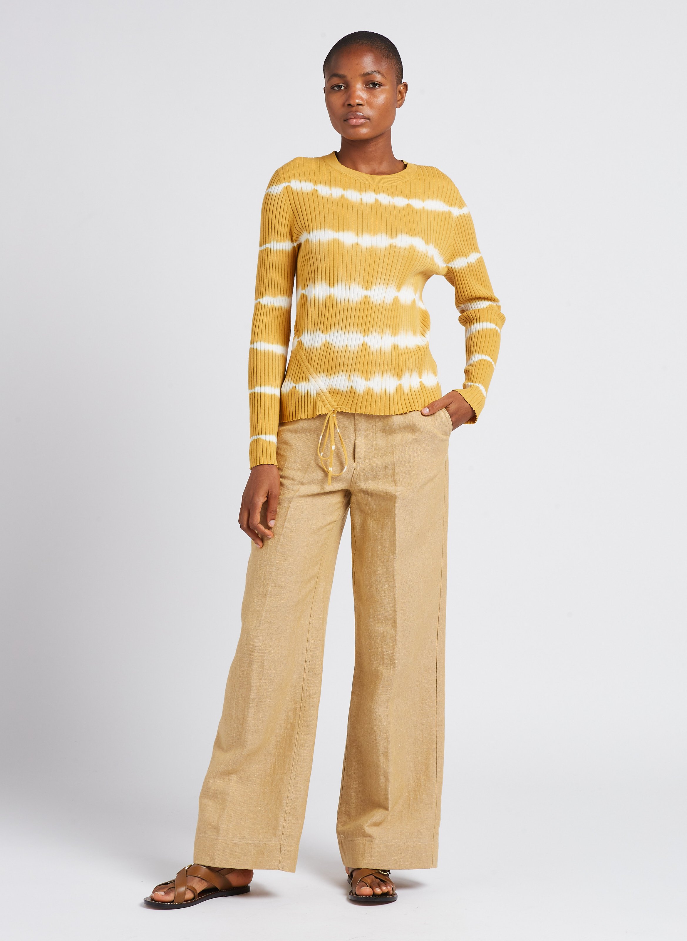 Round-neck ribbed tie-dye print organic cotton top PAUL SMITH Yellow