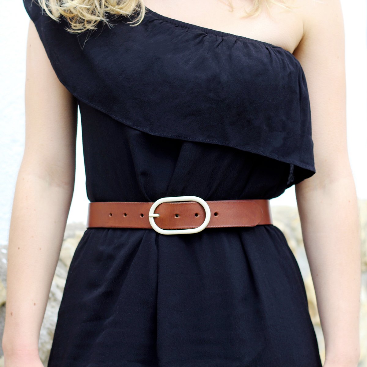 Wide leather belt JULES & JENN Brown