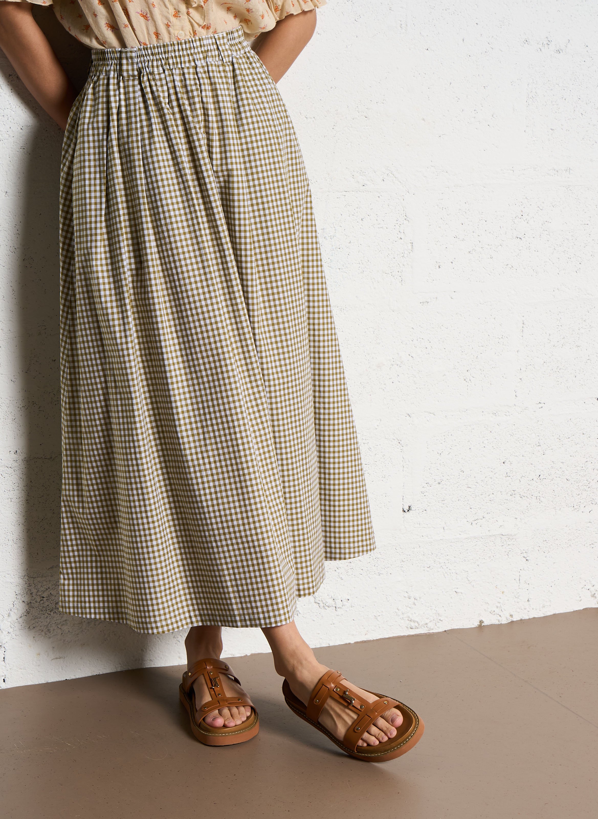 Midi rok met vichy-patroon van katoen SUZIE WINKLE Kaki