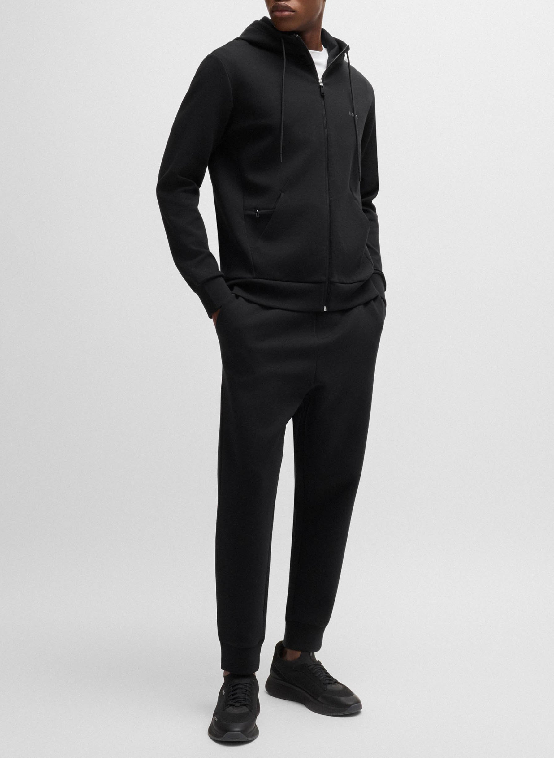 Cotton hooded sweatshirt with zip Black