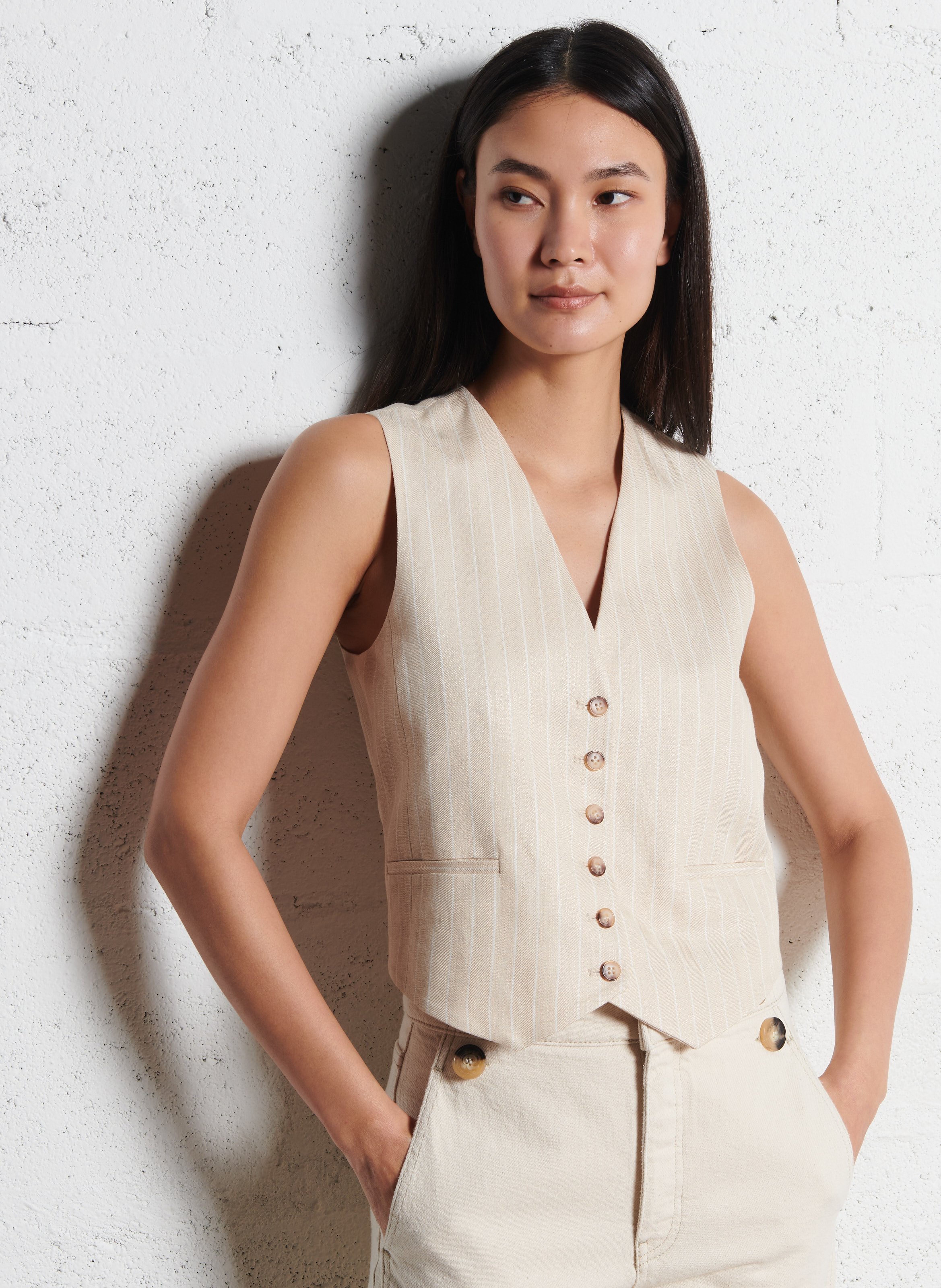 Gilet de tailleur rayé Patsy Beige Ba&Sh Femme Place des Tendances