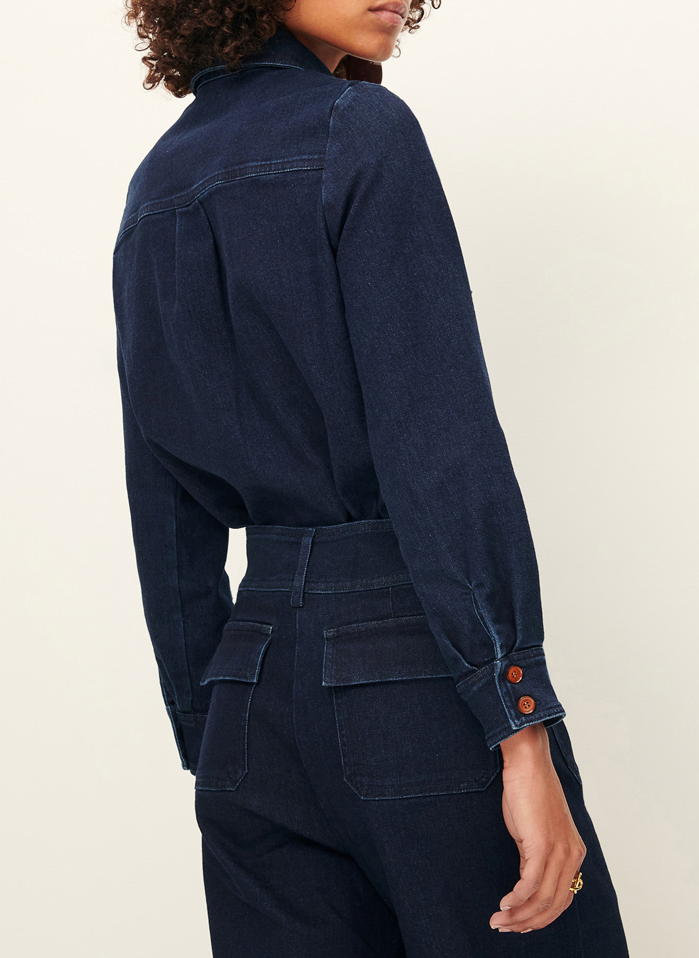 Veste courte droite en denim de coton léger SESSUN Bleu