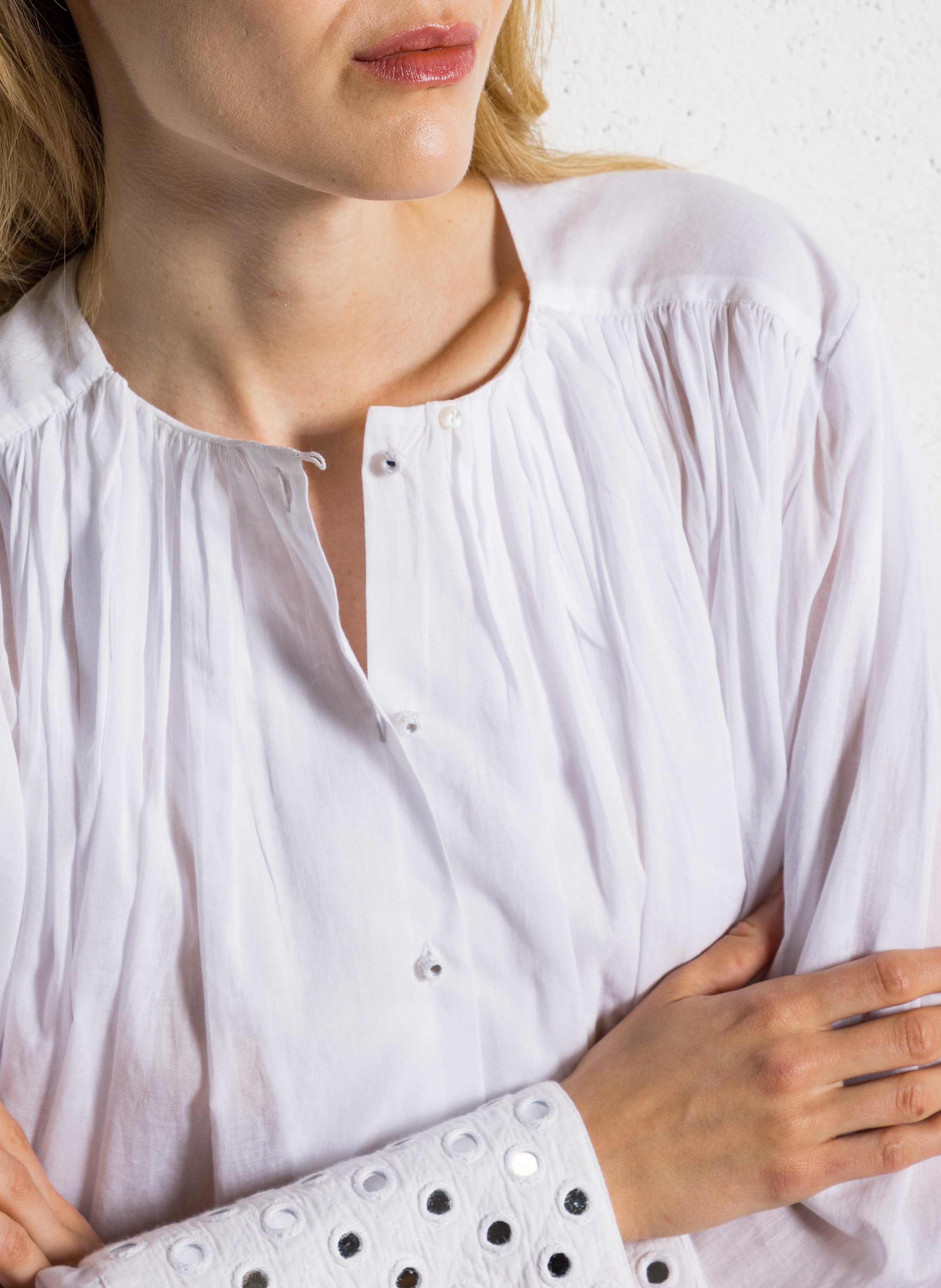 Round-neck cotton blouse LAURENCE BRAS White