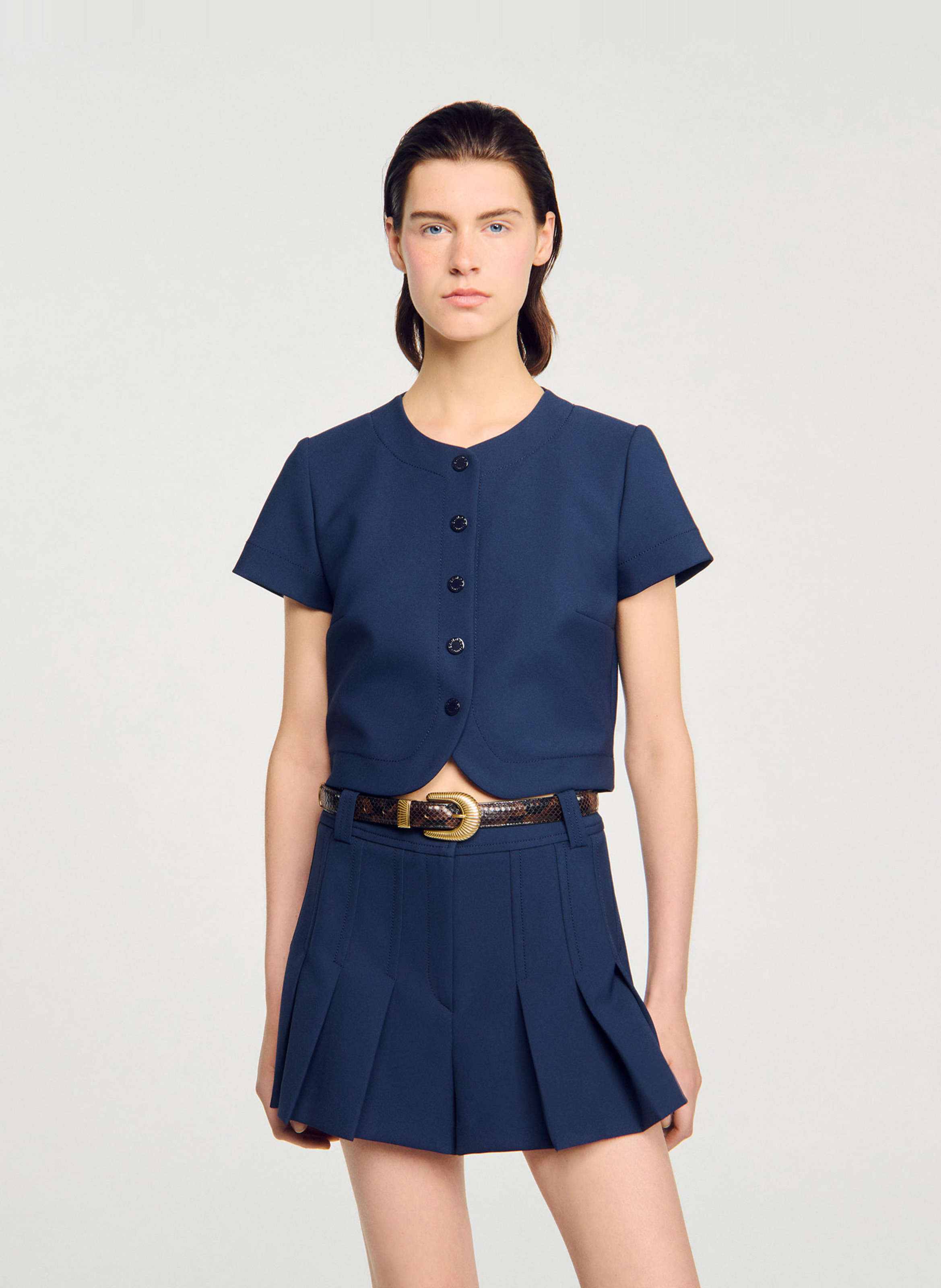 Round-neck stretch viscose top SANDRO Blue